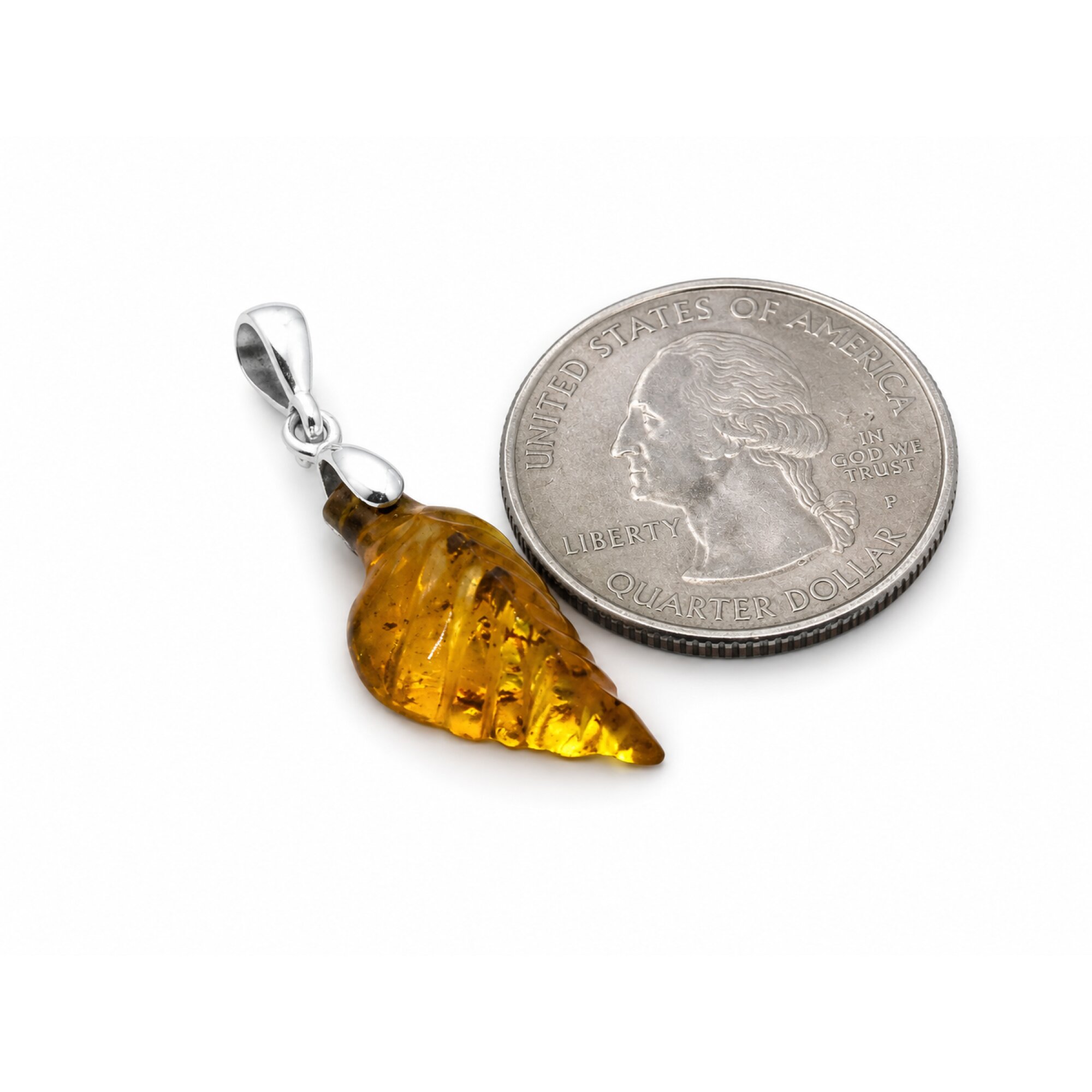 Clear sky blue Natural Dominican Amber leaf 925 Sterling Silver Pendant 33 mm – photo 5