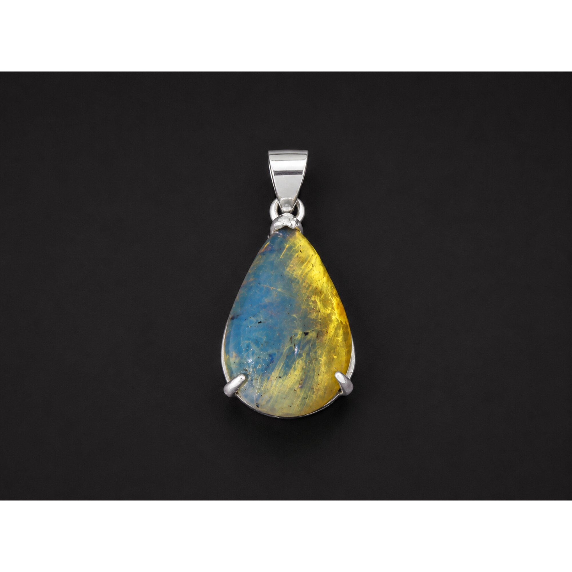 Clear yellow blue Natural Dominican Amber teardrop 925 Sterling Pendant 28 mm – photo 4