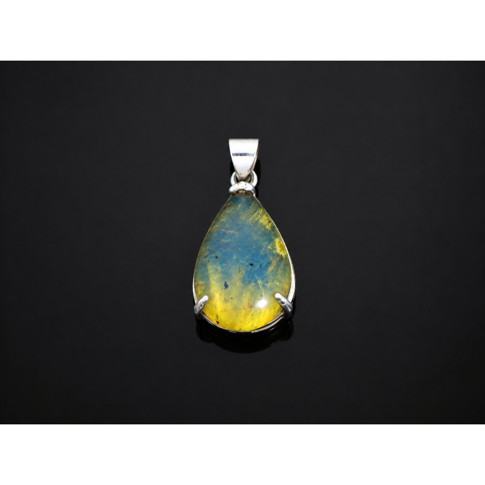 Clear yellow blue Natural Dominican Amber teardrop 925 Sterling Pendant 28 mm – photo 6