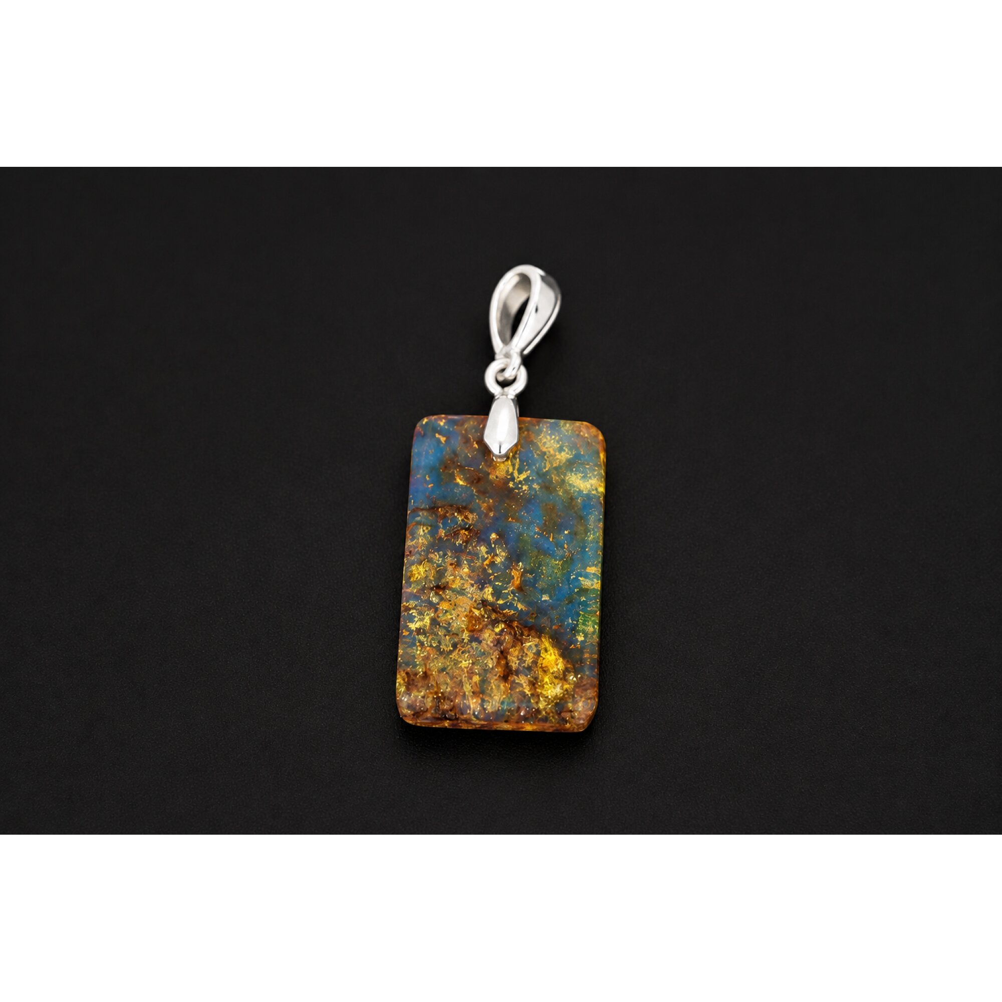 Clear fall blue Natural Dominican Amber flat 925 Sterling Silver Pendant 36 mm – photo 5