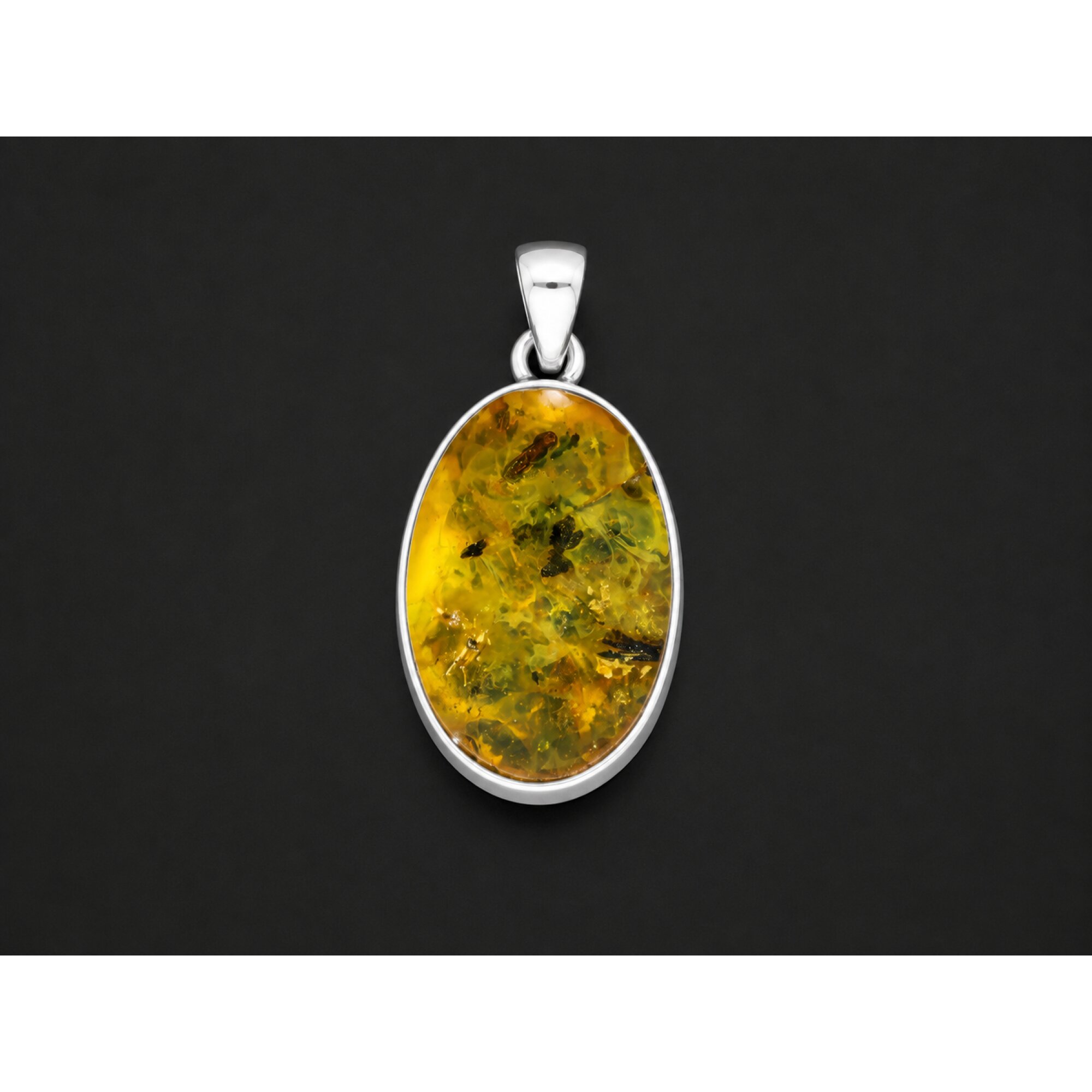Translucent yellow green Natural Dominican Amber oval 925 Sterling Pendant 30 mm – photo 2