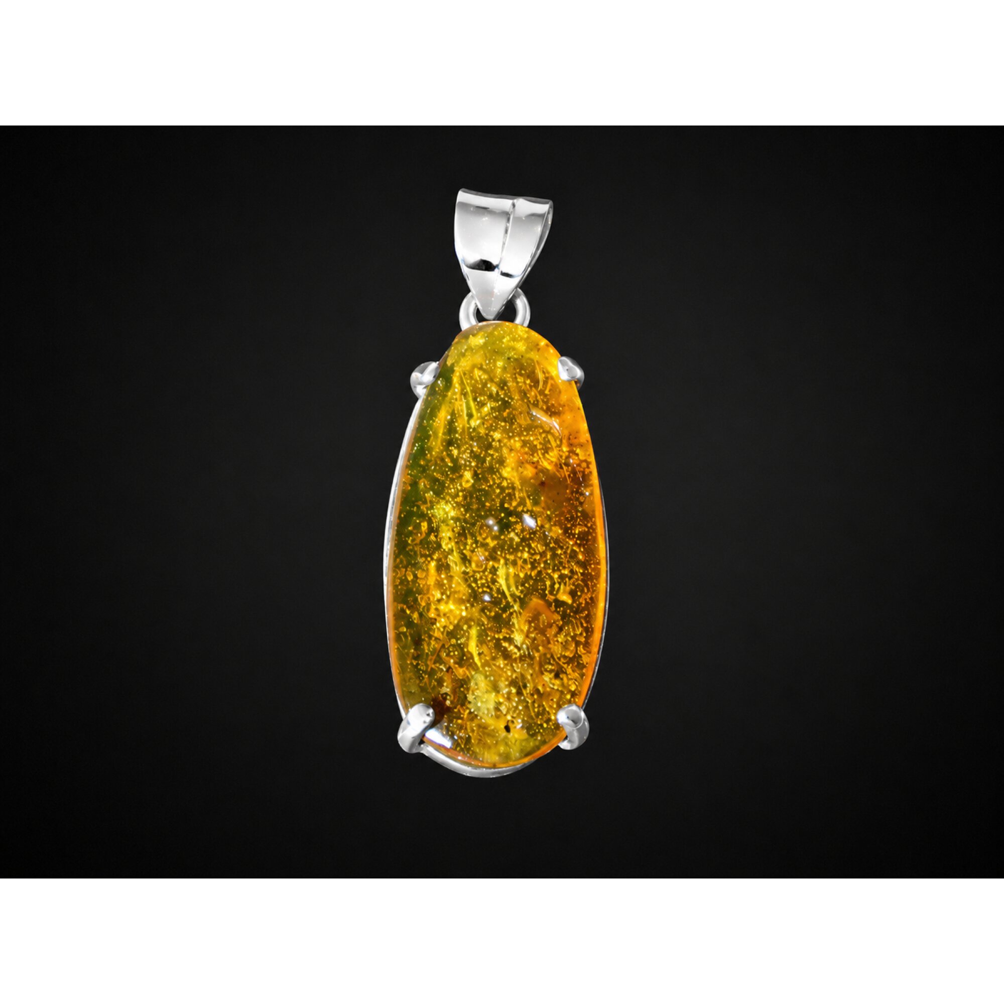 Translucent yellow green Natural Dominican Amber oval 925 Sterling Pendant 42 mm – photo 3