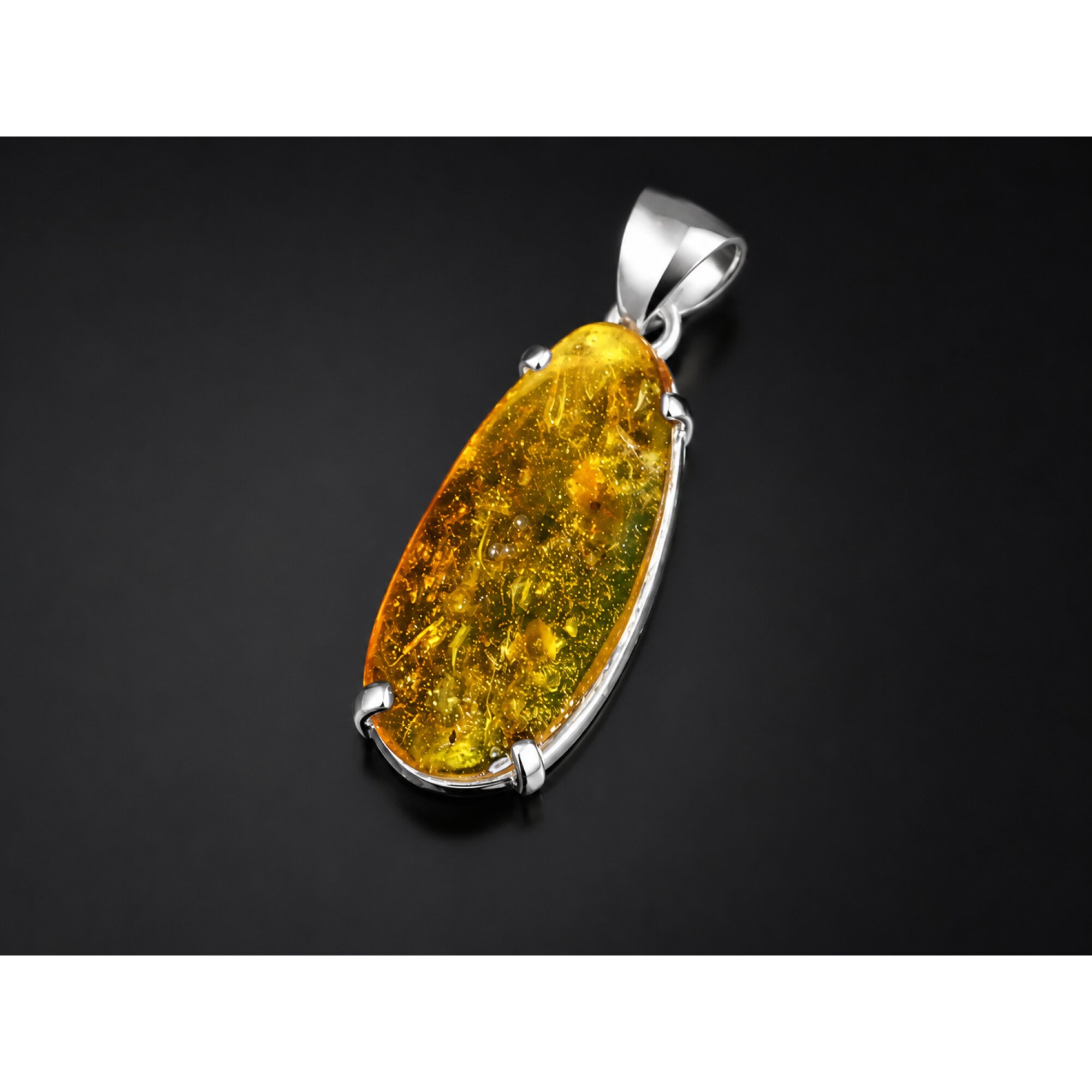 Translucent yellow green Natural Dominican Amber oval 925 Sterling Pendant 42 mm – photo 4