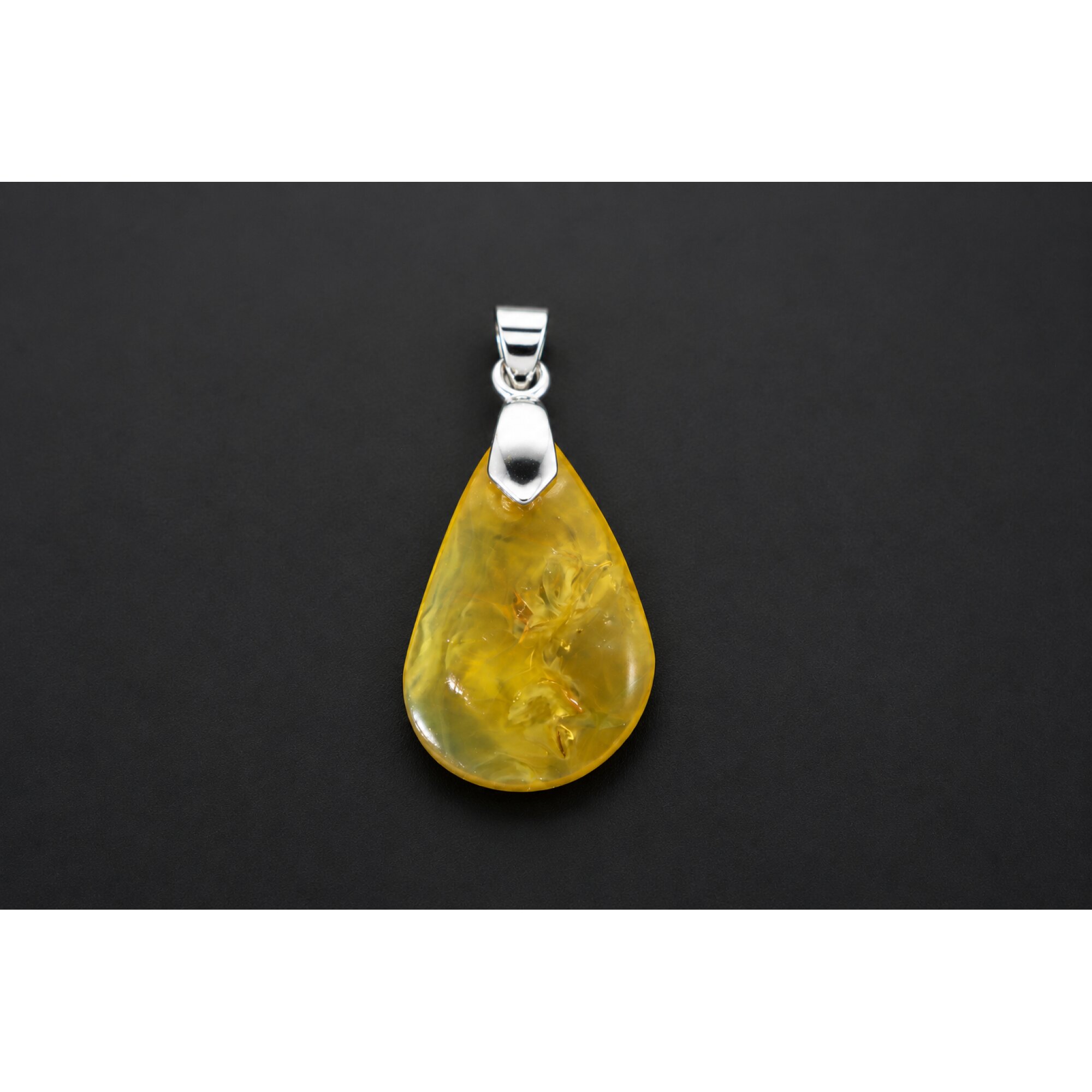Clear deep yellow Natural Dominican Amber teardrop 925 Sterling Pendant 39 mm – photo 2