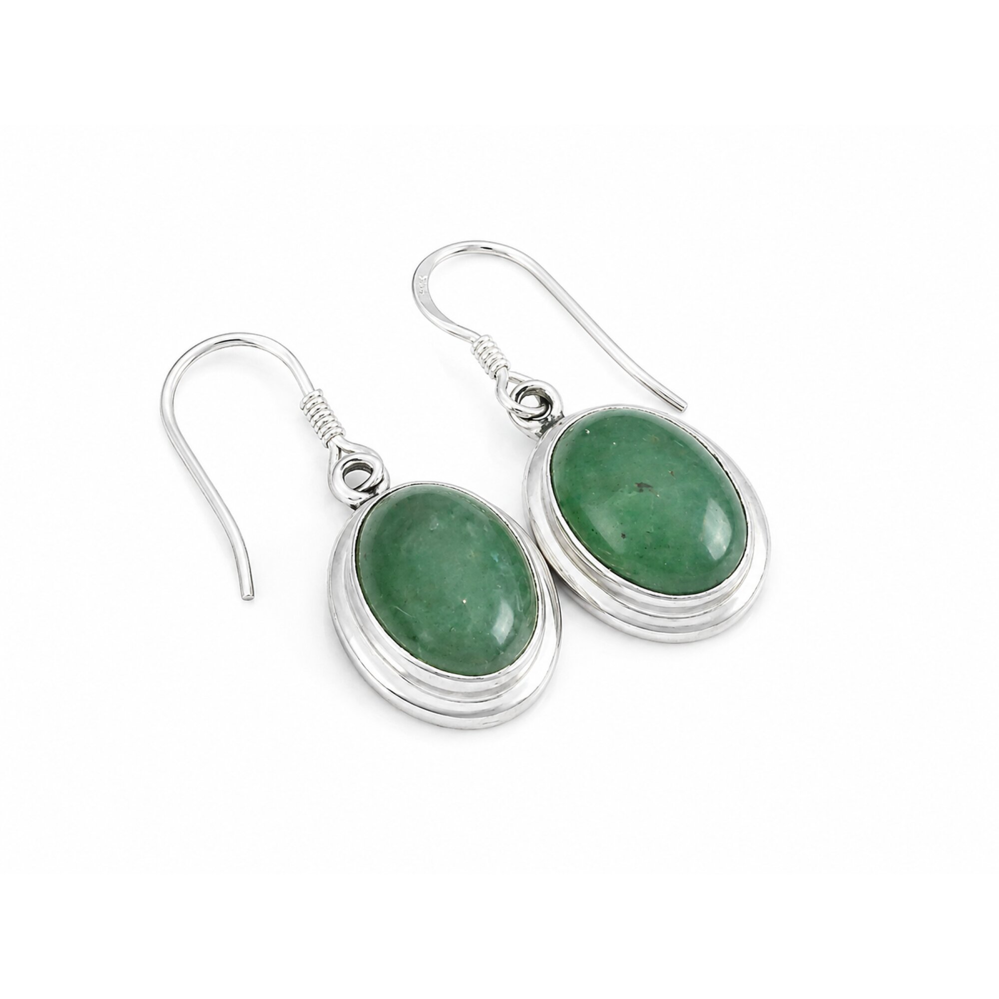 Translucent olive green Natural jade oval 925 Sterling Silver Earrings 34 mm – photo 6