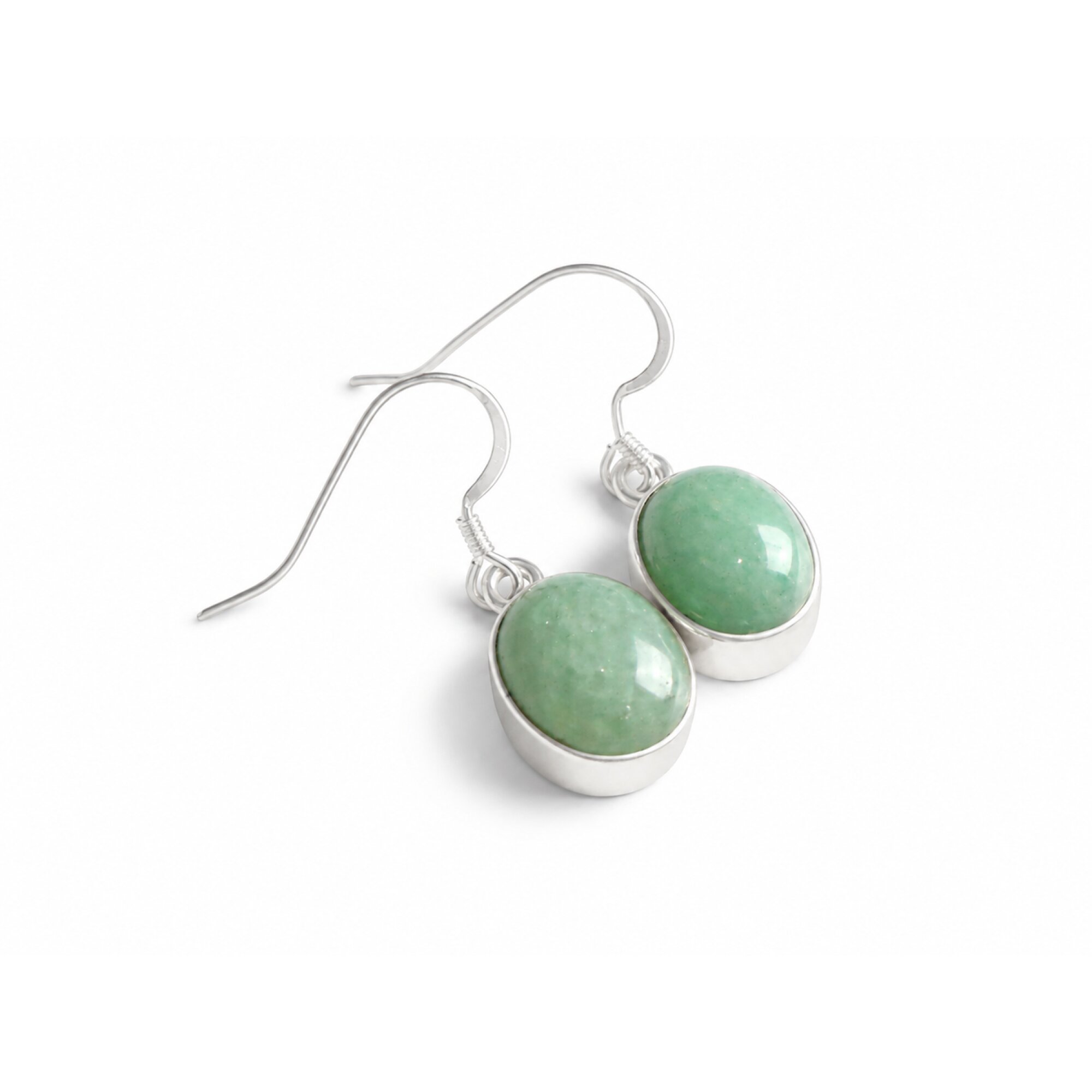 Translucent olive green Natural jade oval 925 Sterling Silver Earrings 30 mm – photo 3