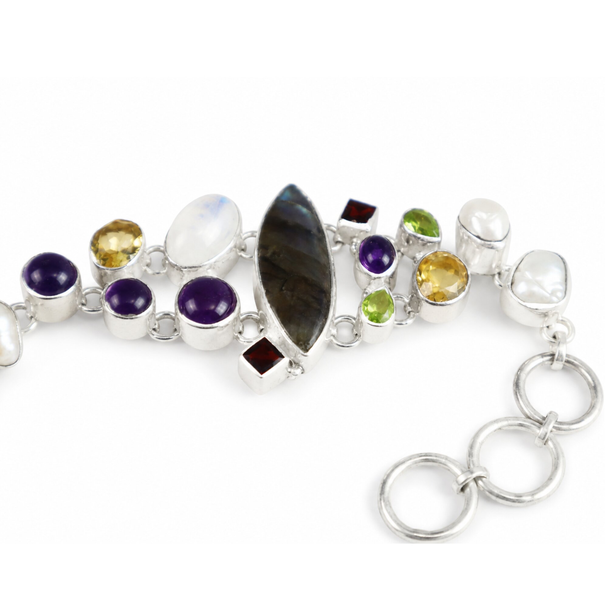 Translucent white purple yellow silver Natural Moonstone amethyst Bracelet 165 mm
