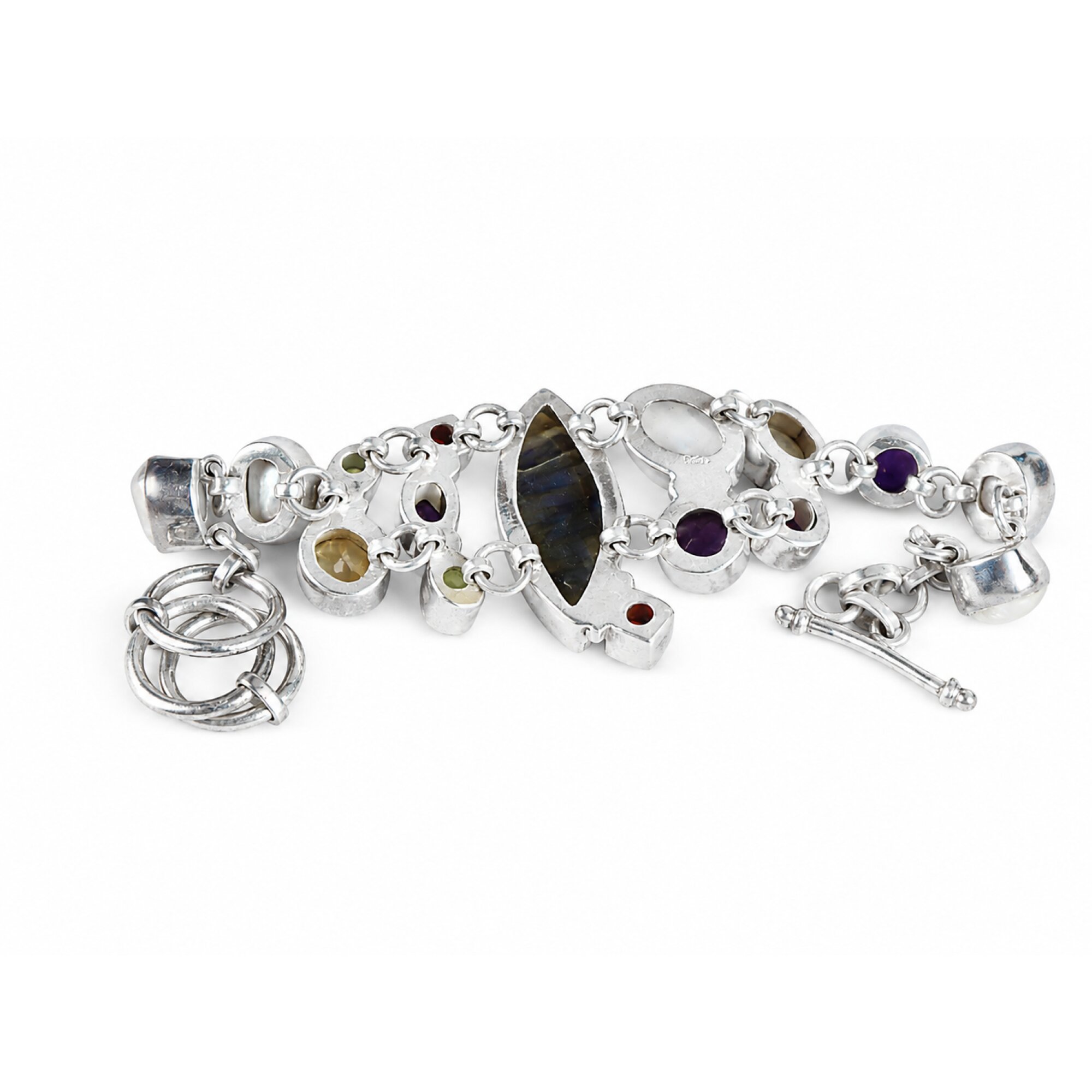 Translucent white purple yellow silver Natural Moonstone amethyst Bracelet 165 mm – photo 5