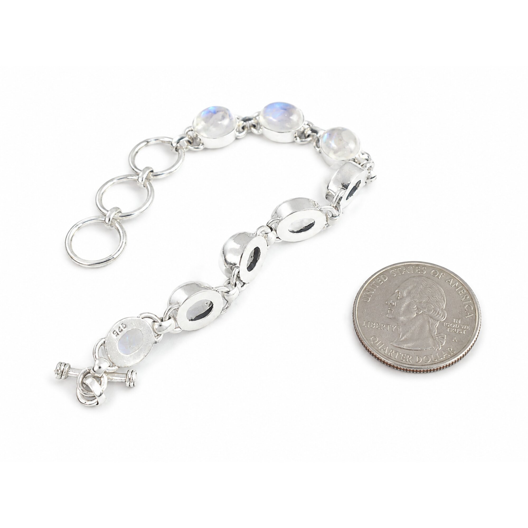 Clear purple fire white Moonstone oval 925 Sterling Silver Bracelet 165 mm – photo 6