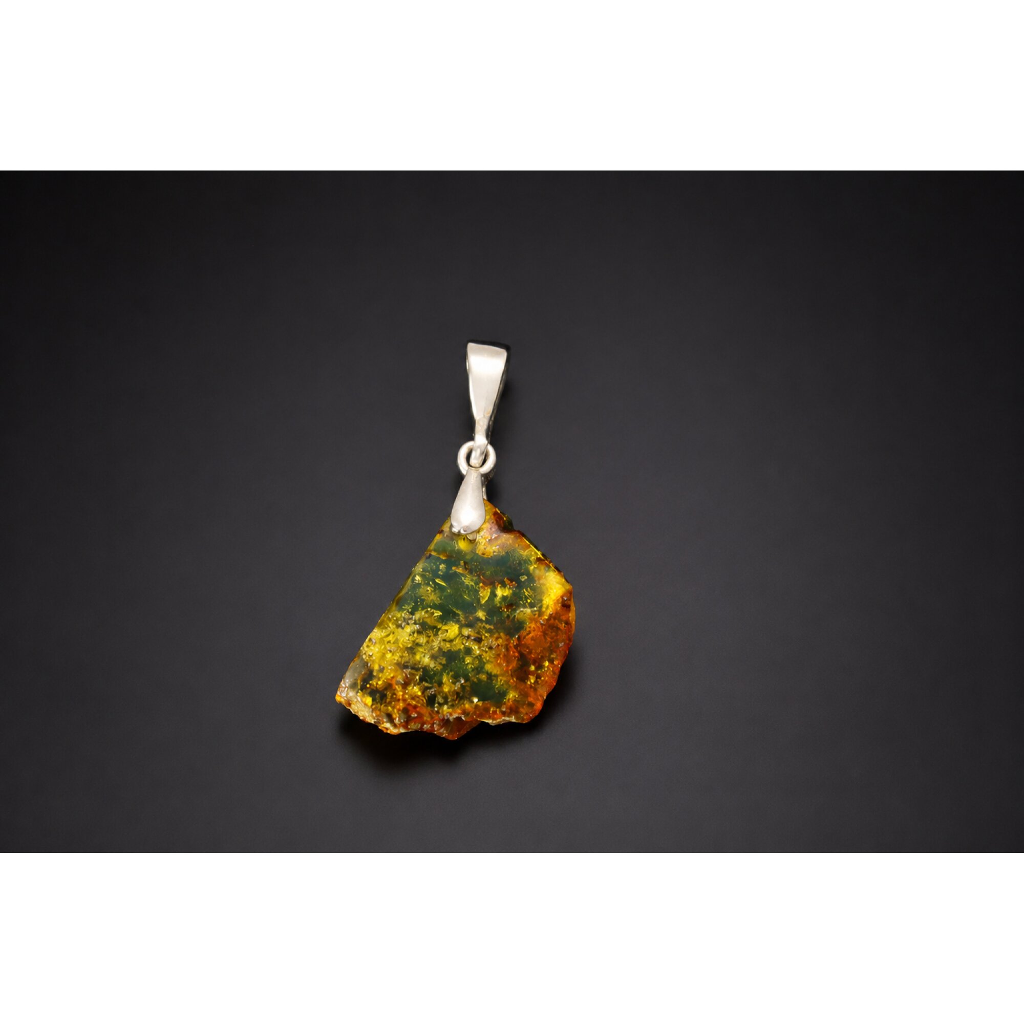 Translucent green blue Natural Dominican Amber slice 925 Sterling Pendant 32 mm – photo 4