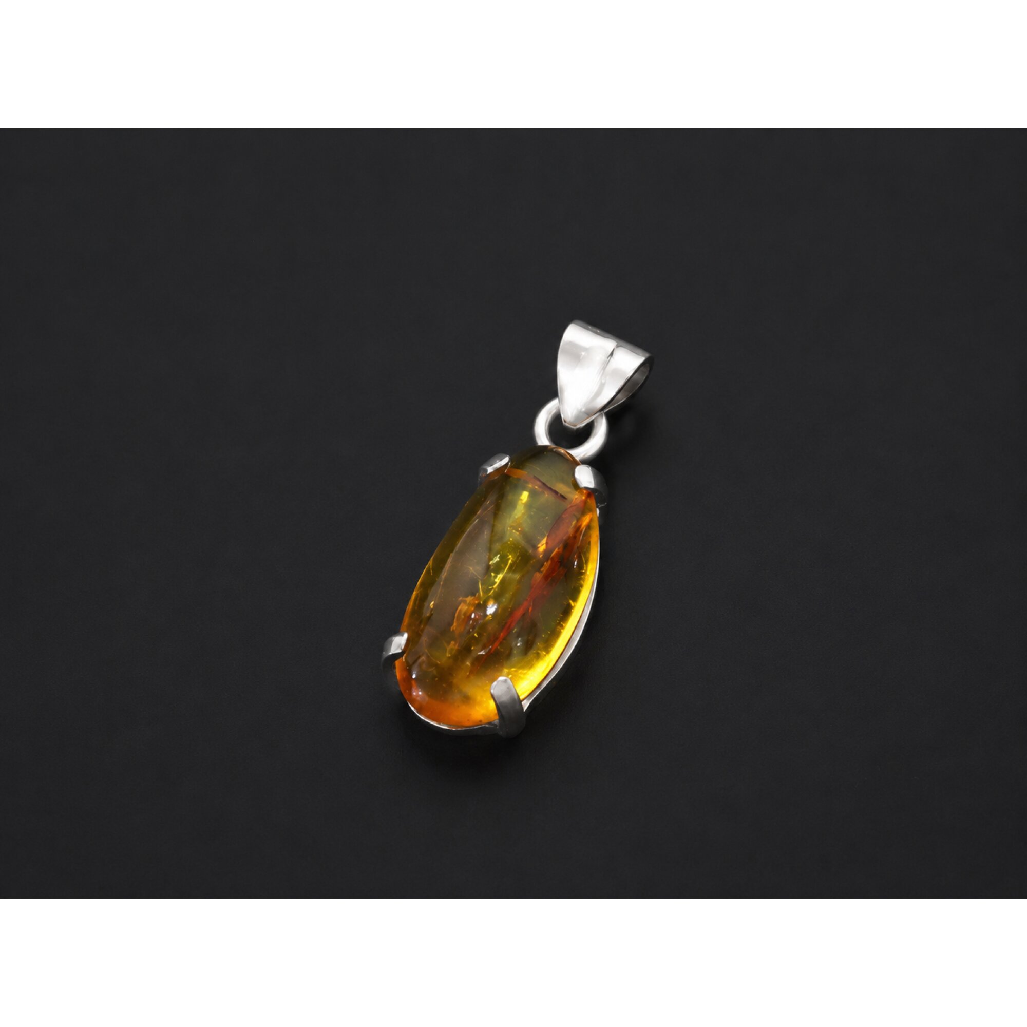 Clear deep blue Natural Dominican Amber teardrop 925 Sterling Pendant 30 mm – photo 2