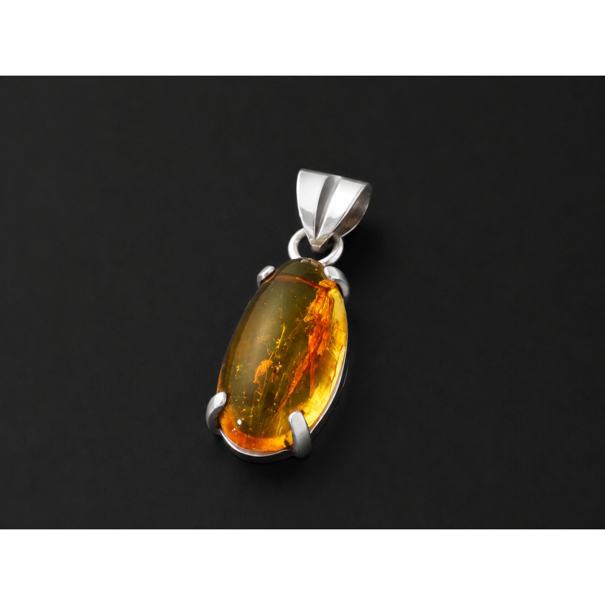 Clear deep blue Natural Dominican Amber teardrop 925 Sterling Pendant 30 mm – photo 5