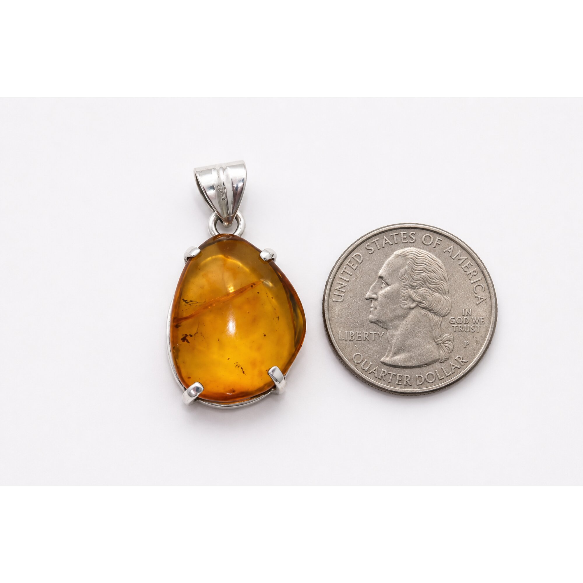 Clear yellow orange Natural Dominican Amber teardrop 925 Sterling Pendant 36 mm – photo 3
