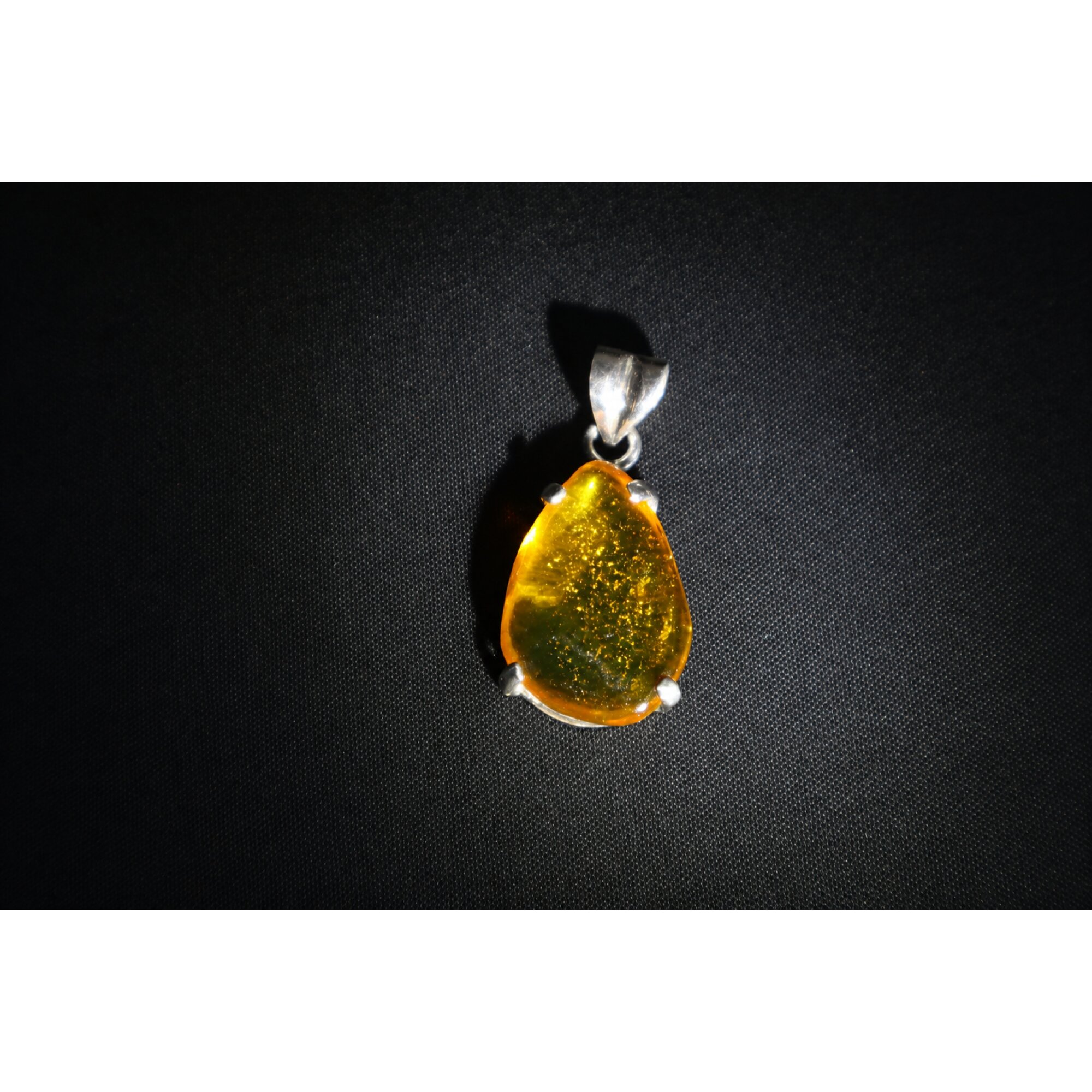Clear yellow green Natural Dominican Amber teardrop 925 Sterling Pendant 34 mm – photo 3