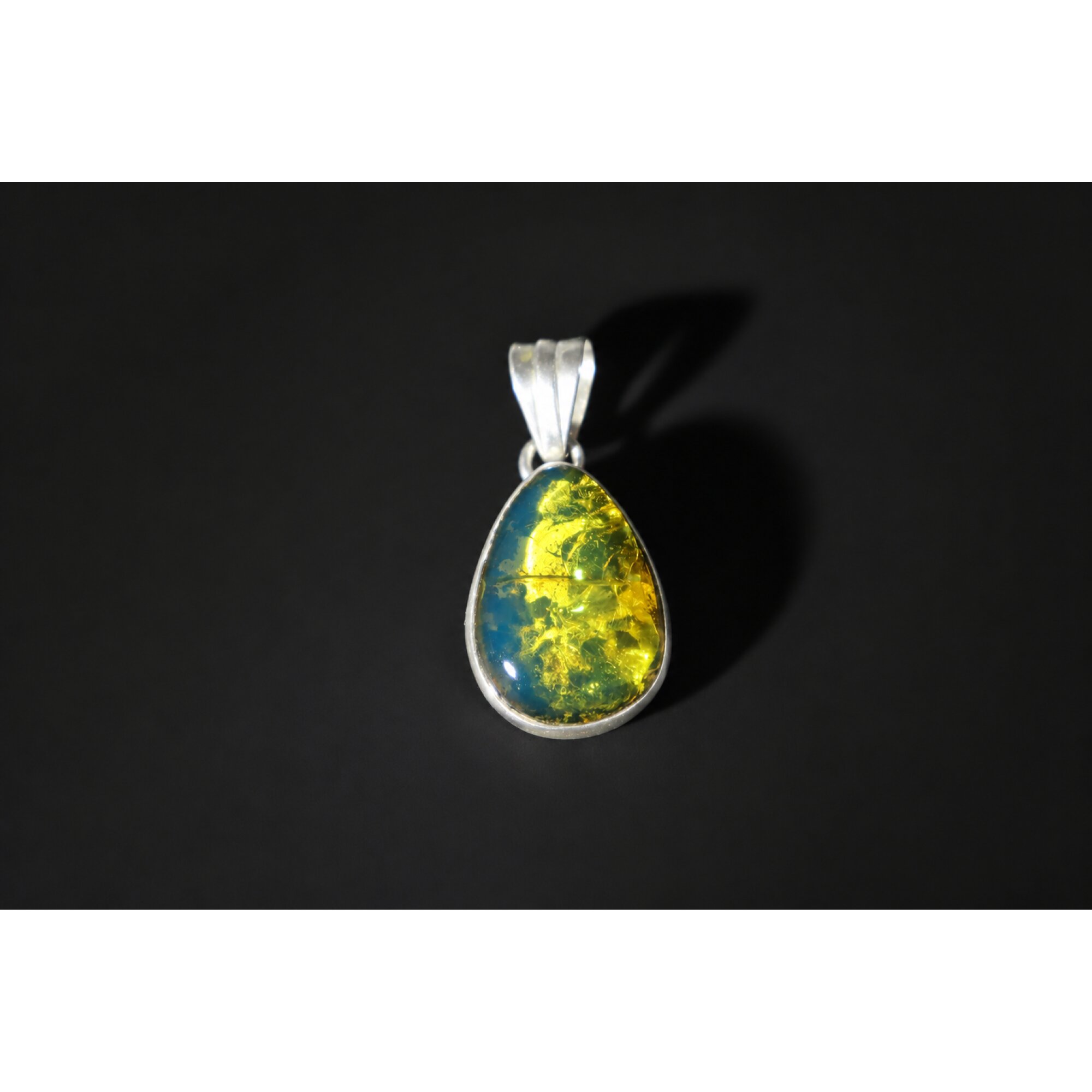 Clear yellow blue Natural Dominican Amber teardrop 925 Sterling Pendant 30 mm – photo 2