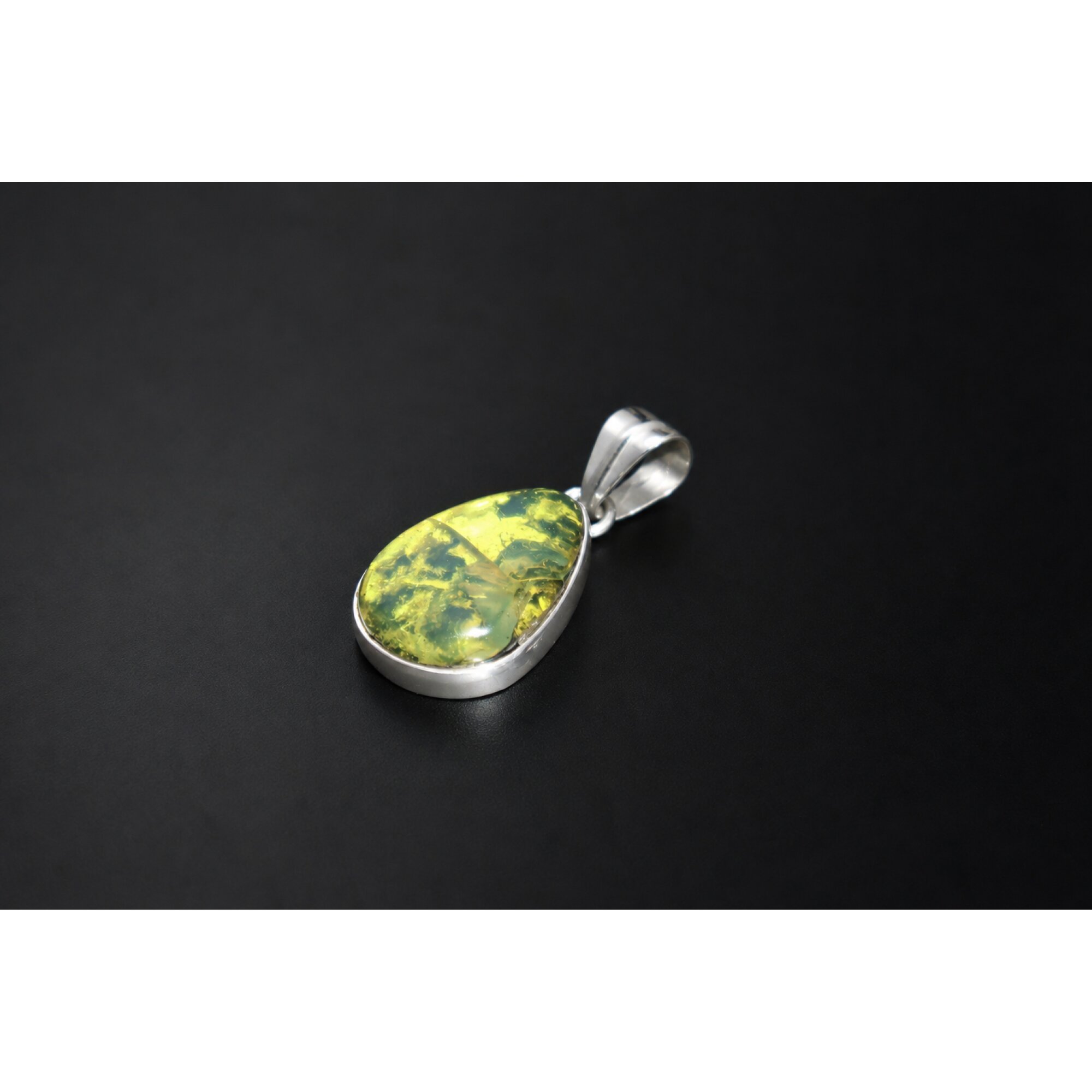 Clear yellow blue Natural Dominican Amber teardrop 925 Sterling Pendant 30 mm – photo 4