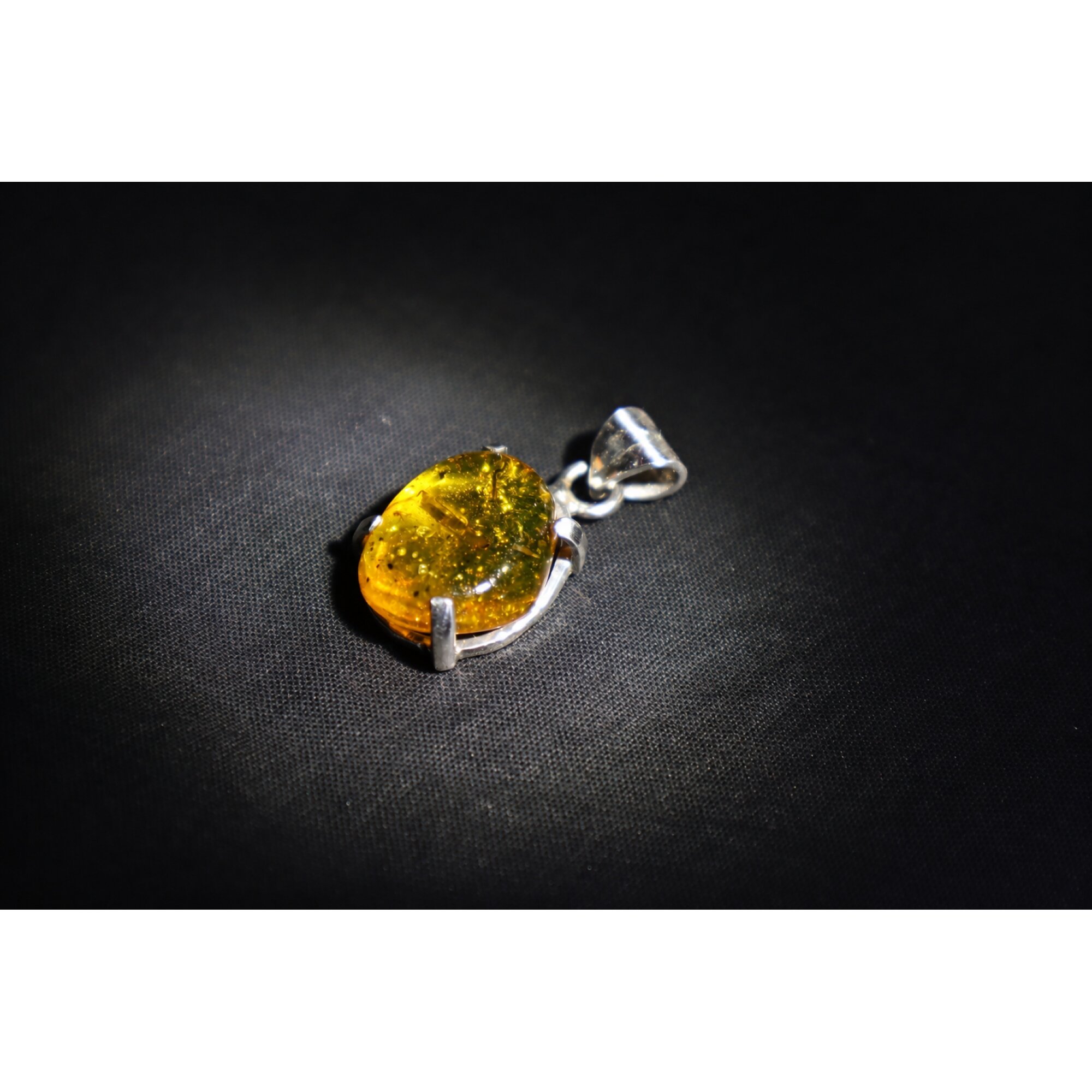 Clear light blue Natural Dominican Amber oval 925 Sterling Silver Pendant 28 mm – photo 8