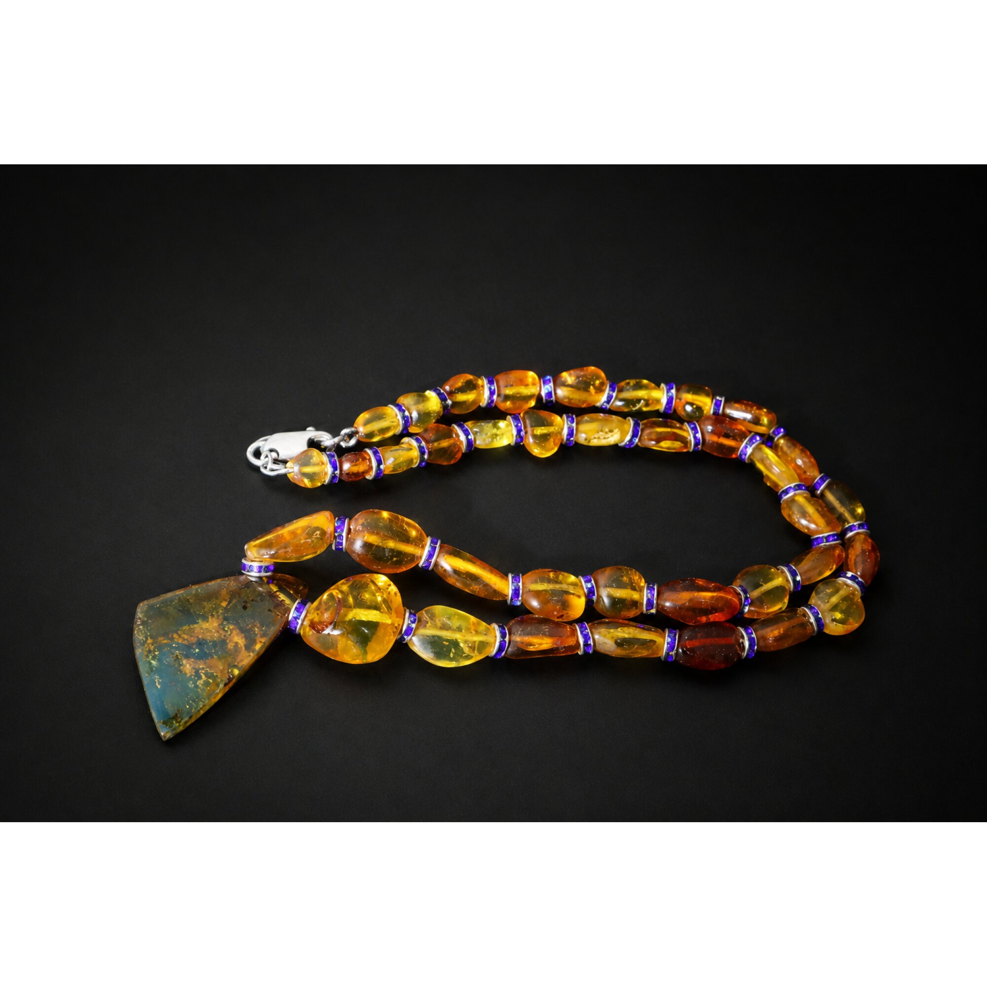 Clear orange blue Natural Dominican Amber nugget 925 Sterling Necklace 495 mm – photo 3