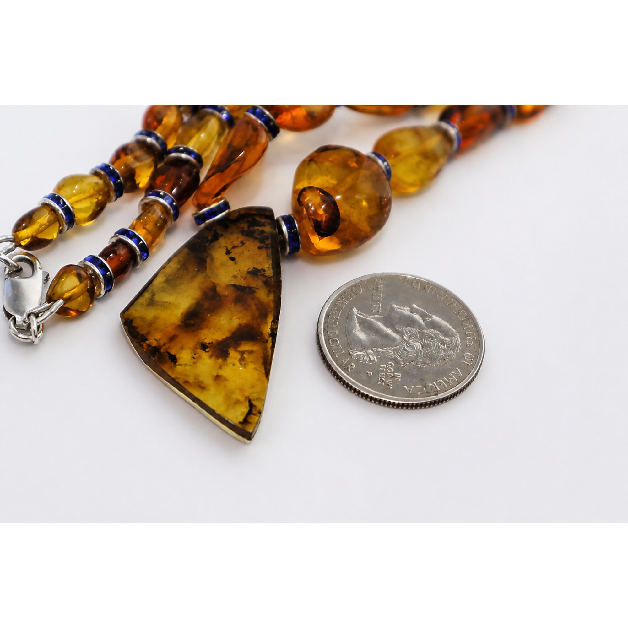 Clear orange blue Natural Dominican Amber nugget 925 Sterling Necklace 495 mm – photo 4