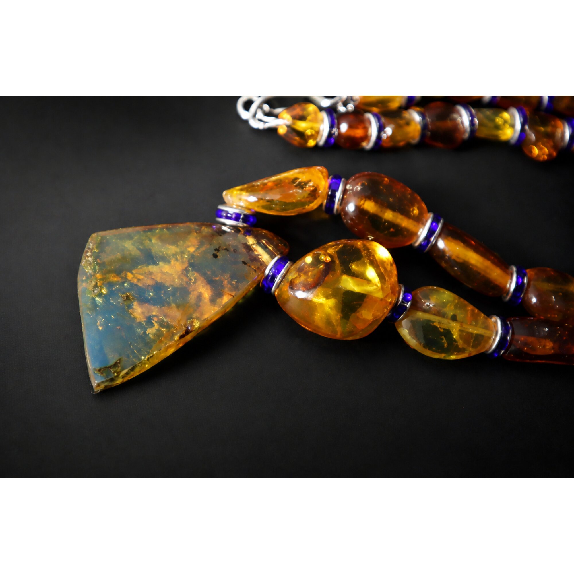 Clear orange blue Natural Dominican Amber nugget 925 Sterling Necklace 495 mm – photo 6