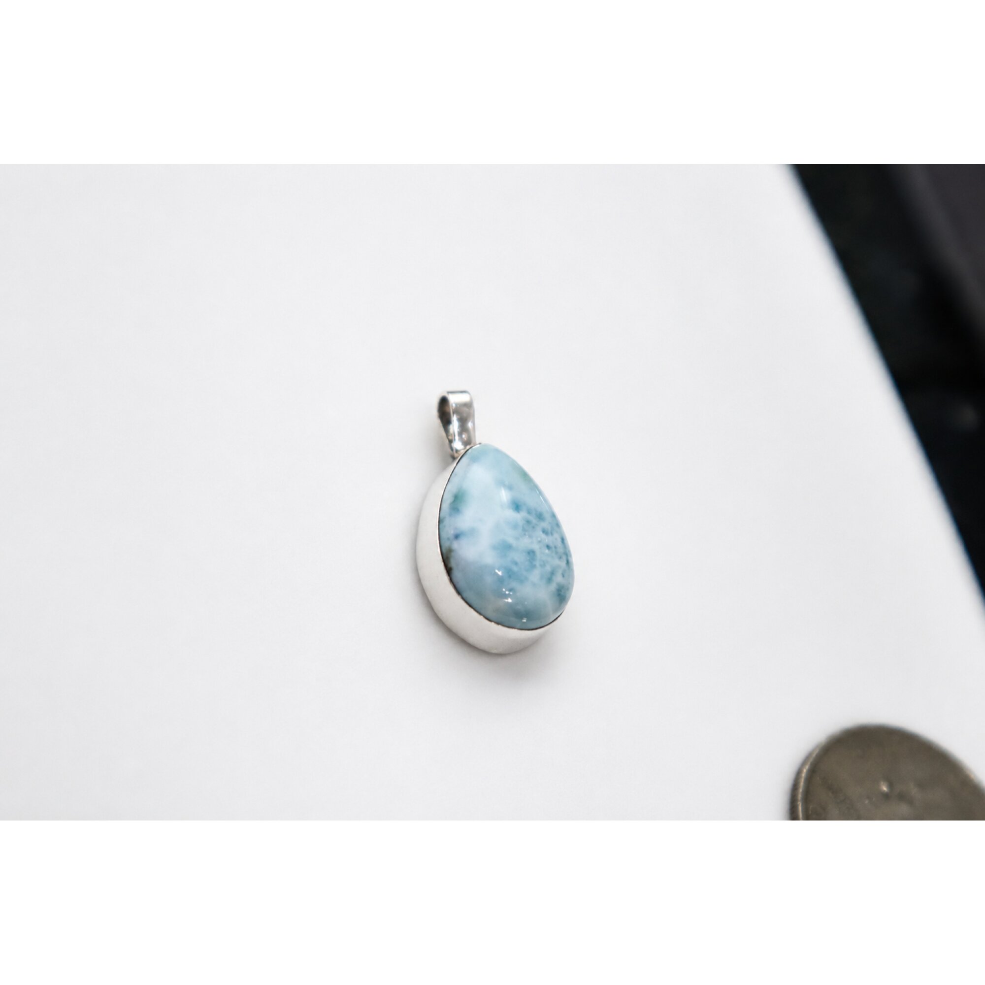 light blue Natural Dominican Larimar teardrop 925 Sterling Silver Pendant 24 mm – photo 2