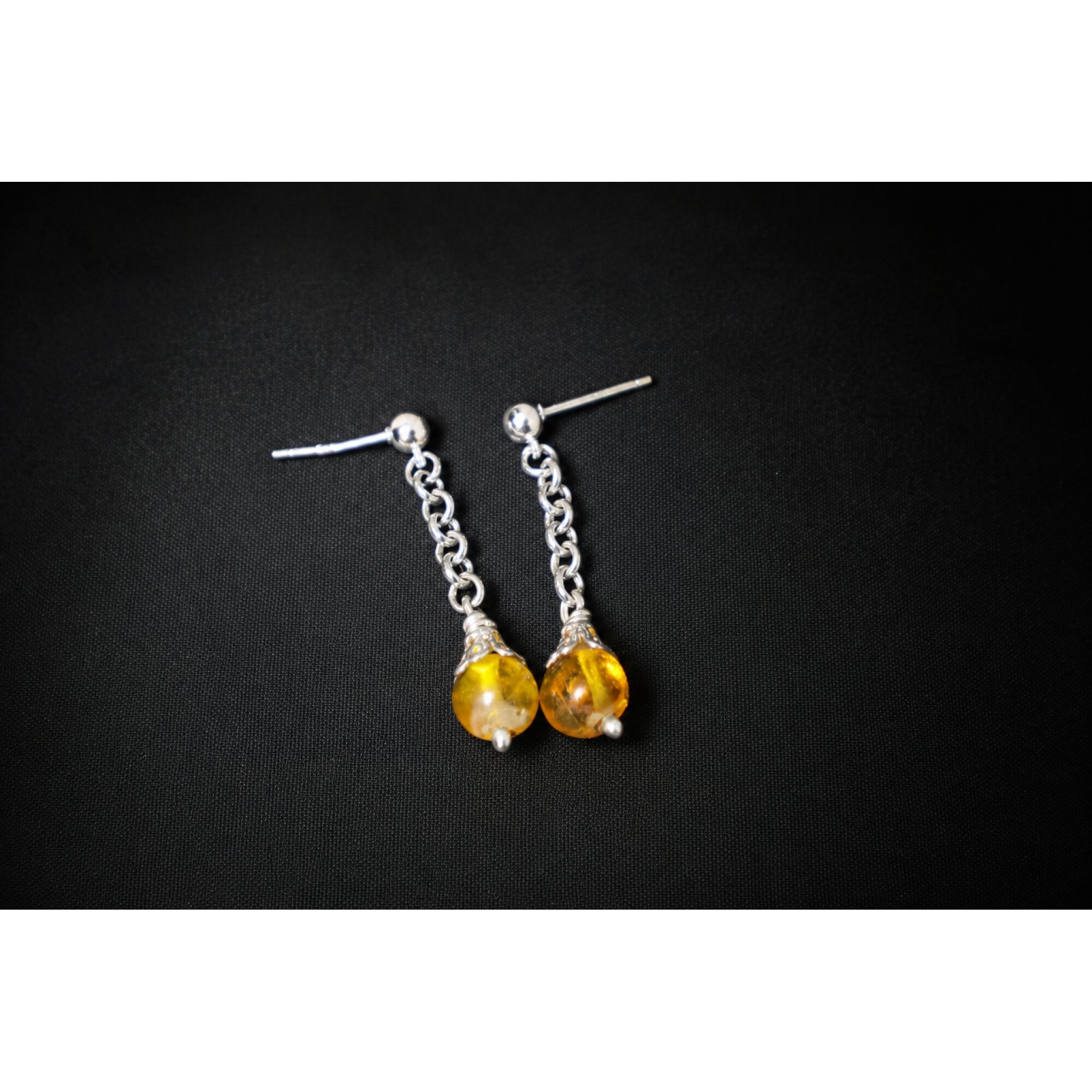 Clear yellow orange Natural Dominican Amber sphere 925 Sterling Earrings 39 mm – photo 5