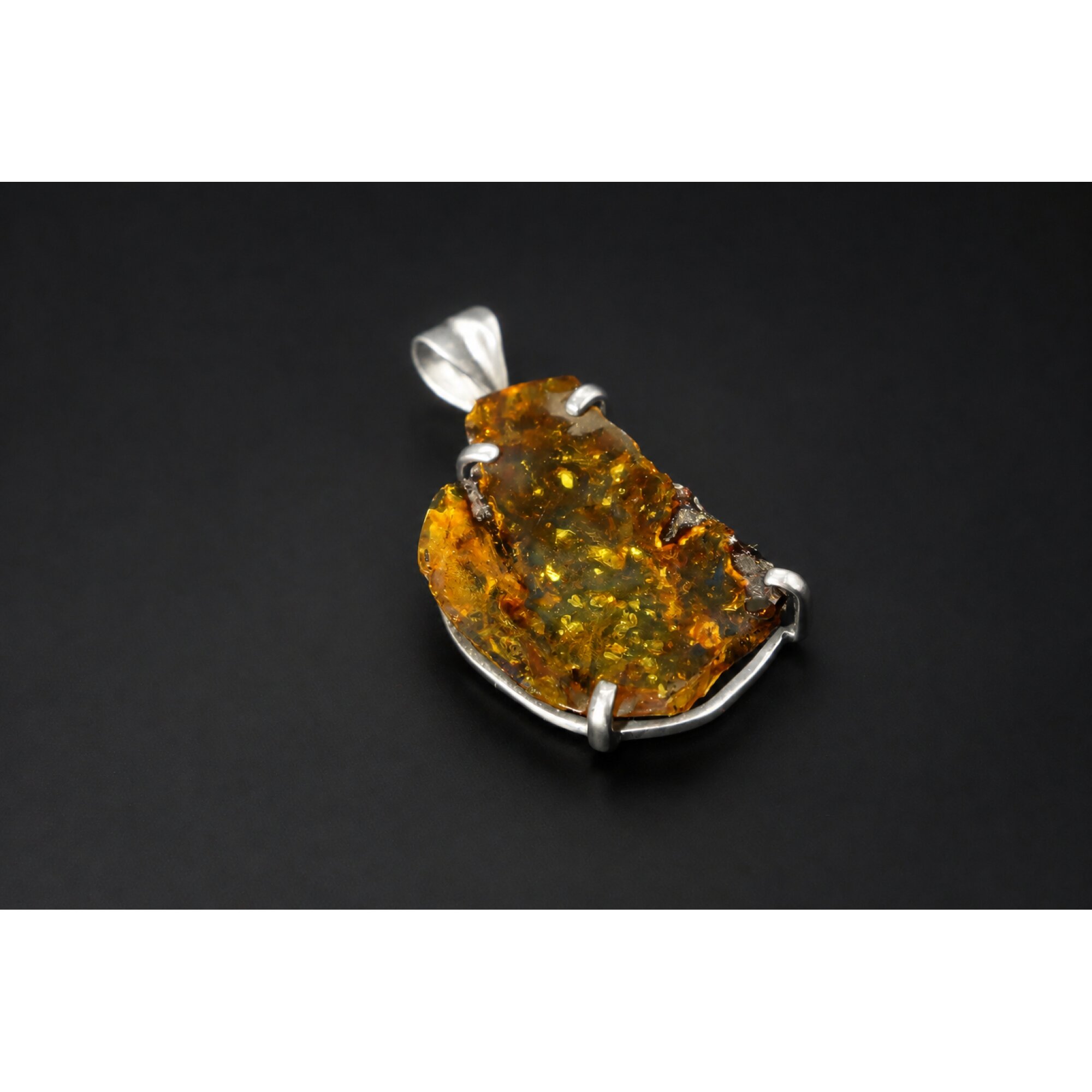 Translucent yellow orange Natural Dominican Amber slice 925 Pendant 48 mm – photo 3