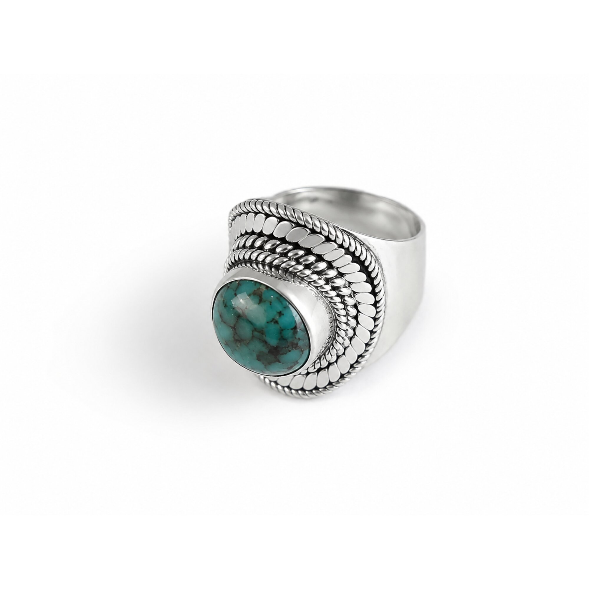 black green Turquoise round 925 Sterling Silver Ring Size 7.75 – photo 6