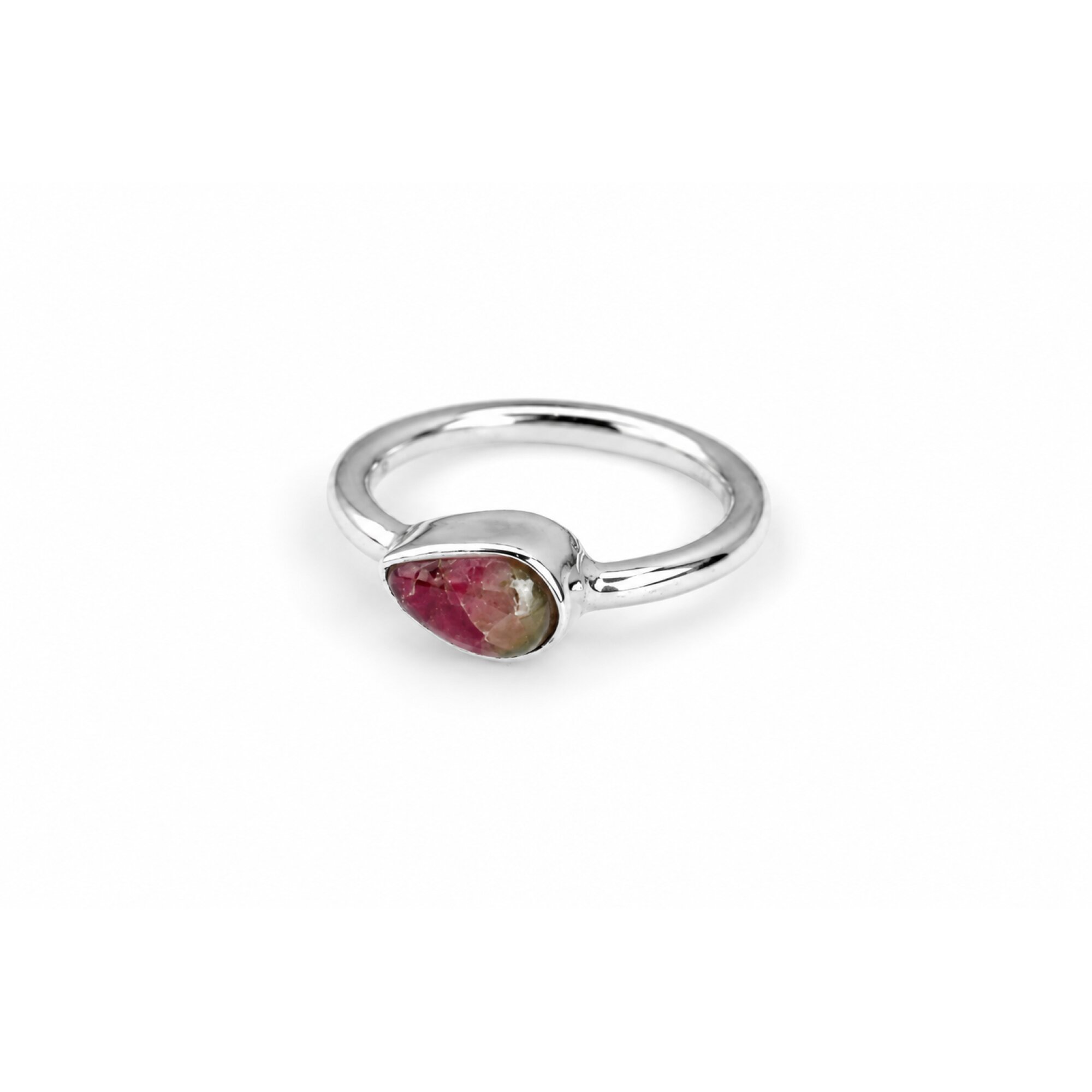 Translucent pink brown Watermelon Tourmaline teardrop 925 Ring Size 8.75 – photo 2