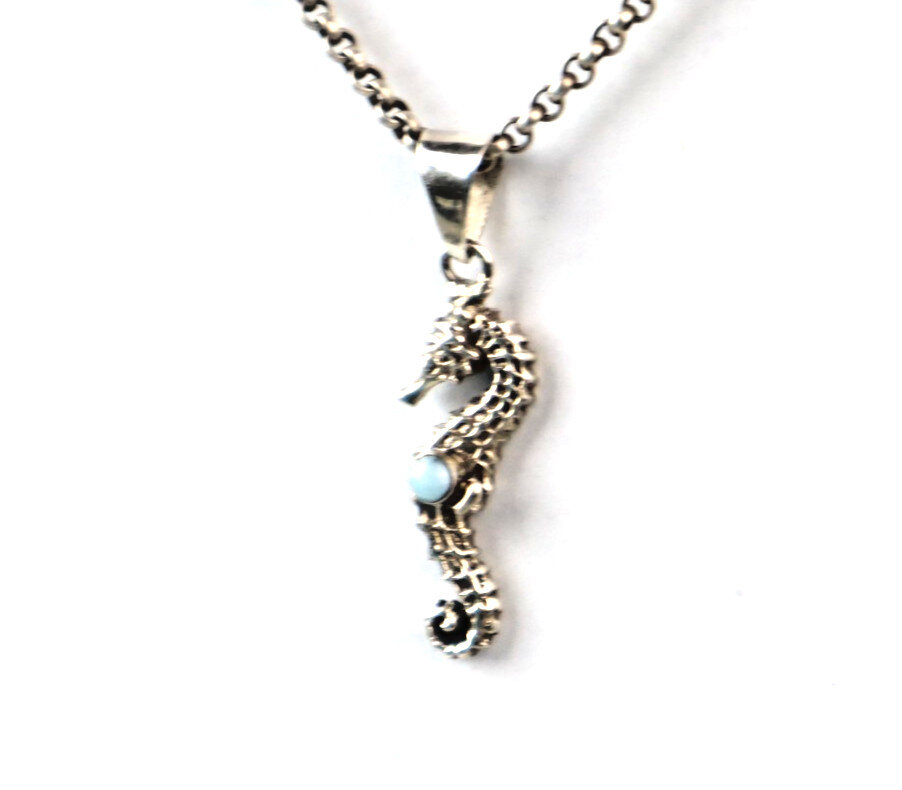 Authentic Beautiful Sky Blue Larimar 925 Sterling Silver Sea Horse Pendant 37mm – photo 4