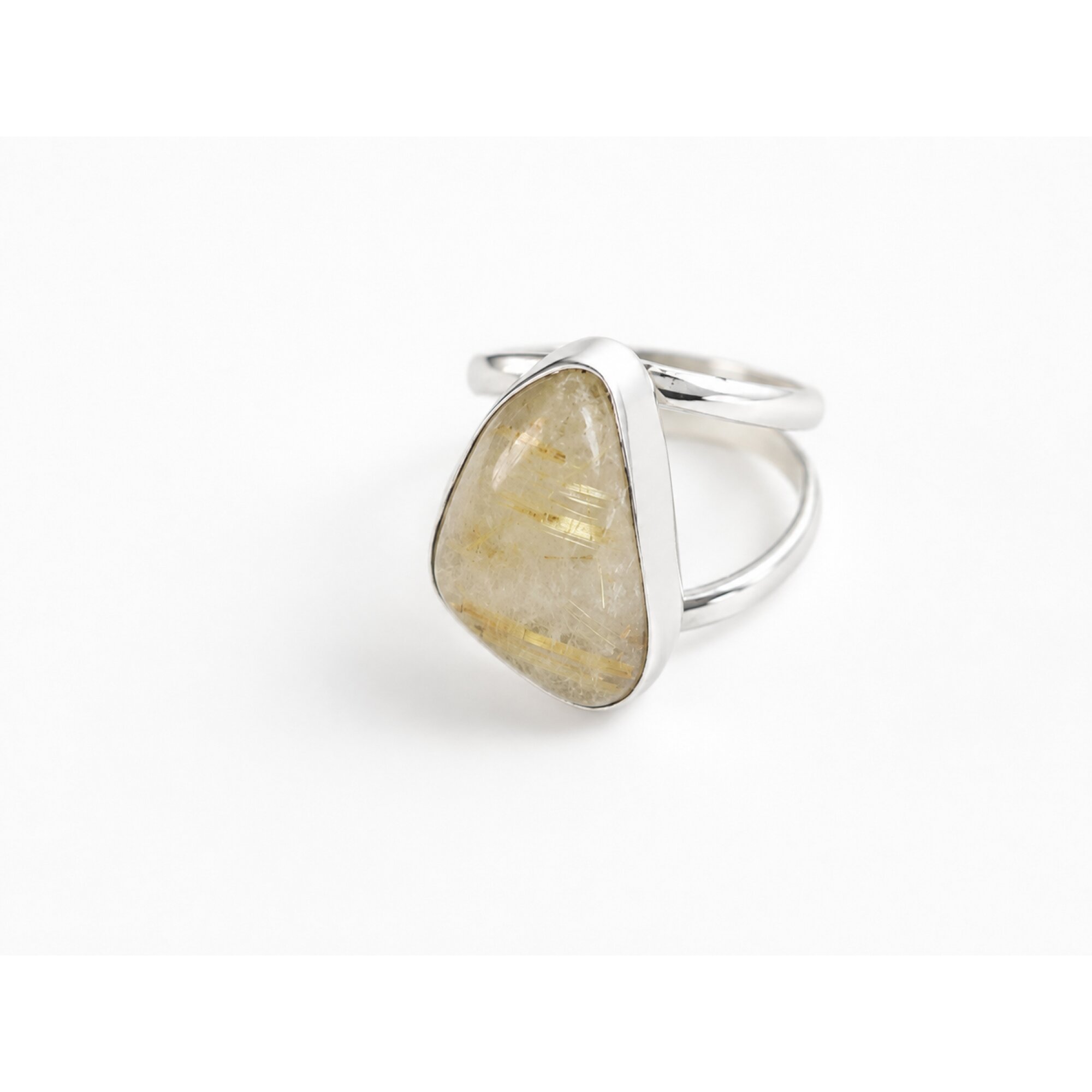 Clear yellow brown Natural Rutilated Quartz freeform 925 Sterling Ring Size 9.25 – photo 5