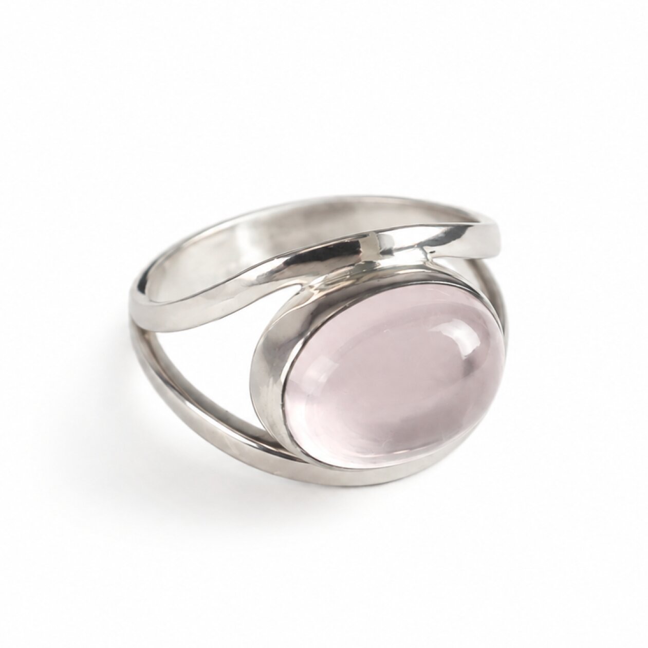 Clear pink Natural Rose Quartz rectangular 925 Sterling Silver Ring Size 9.00