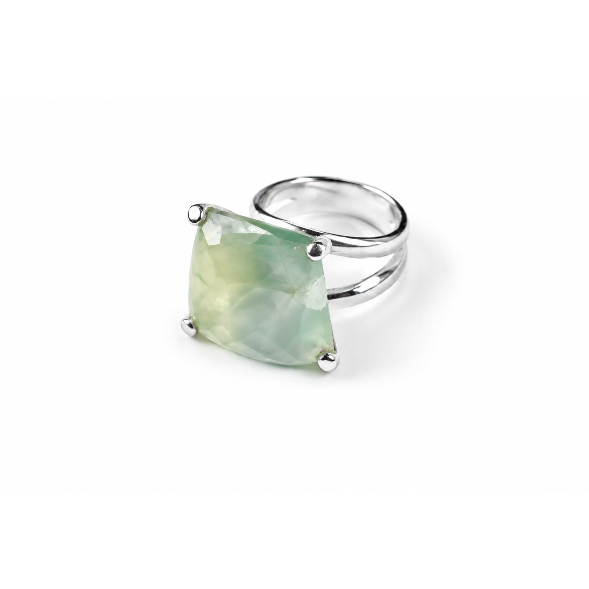 Clear bright green Prehnite trapez 925 Sterling Silver Ring Size 8.25 – photo 2