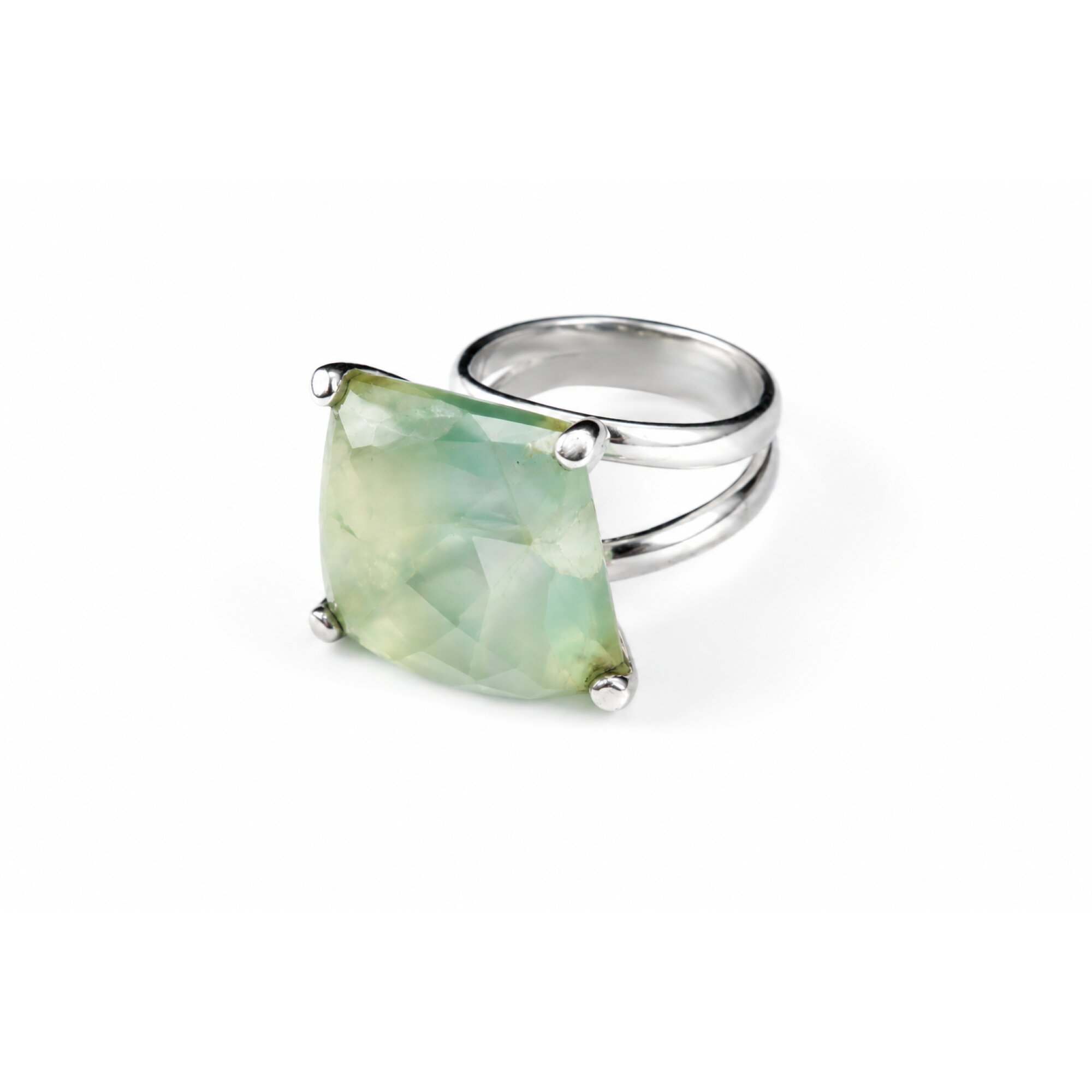 Clear bright green Prehnite trapez 925 Sterling Silver Ring Size 8.25 – photo 3