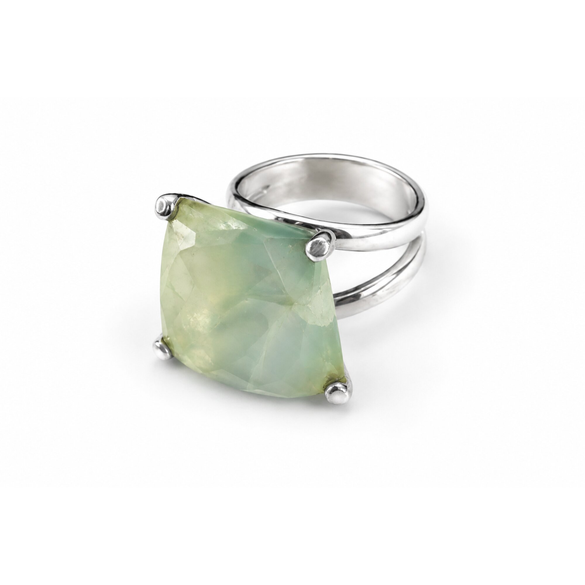 Clear bright green Prehnite trapez 925 Sterling Silver Ring Size 8.25 – photo 4