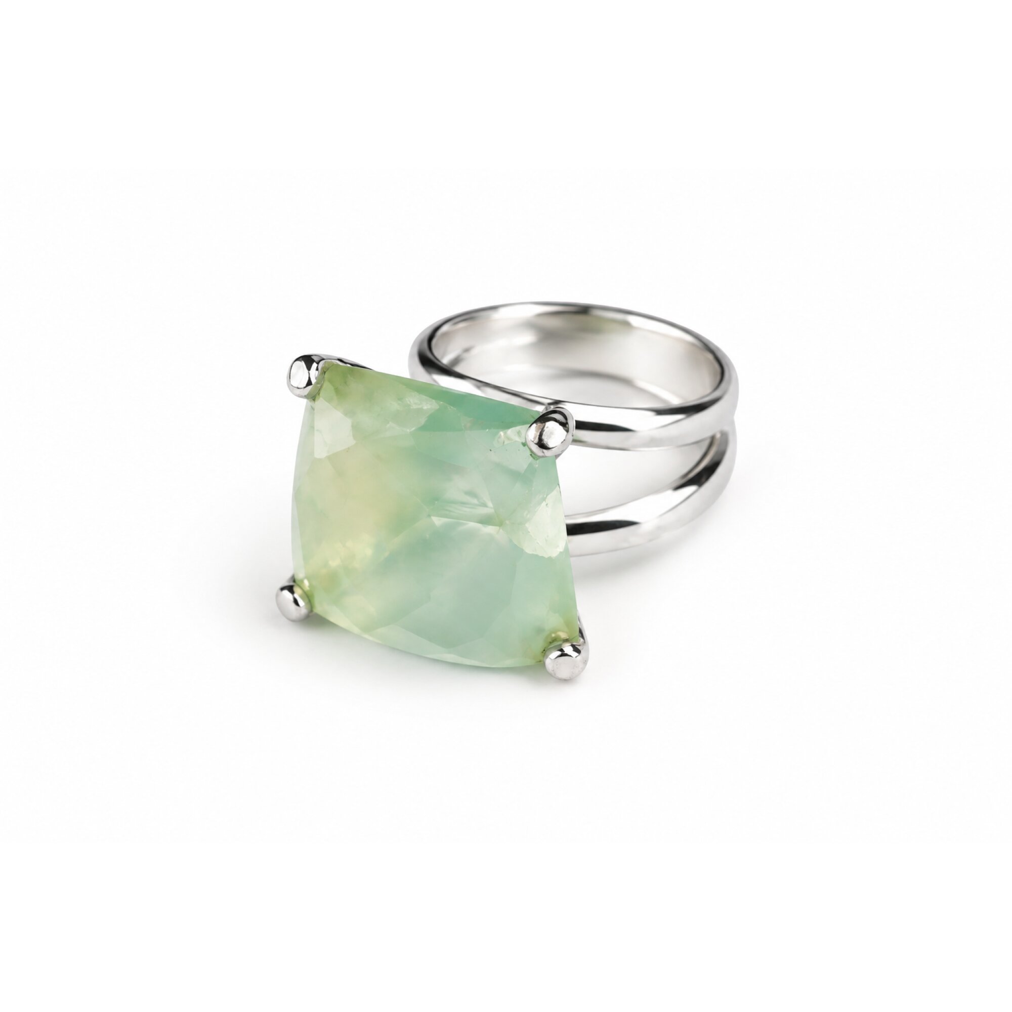 Clear bright green Prehnite trapez 925 Sterling Silver Ring Size 8.25 – photo 5