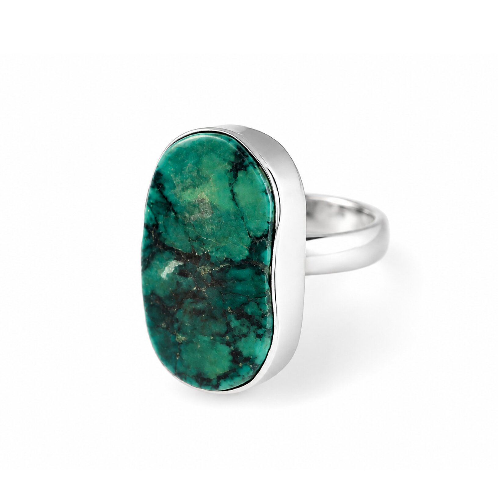 Opaque deep green Turquoise oval 925 Sterling Silver Ring Size 9.00