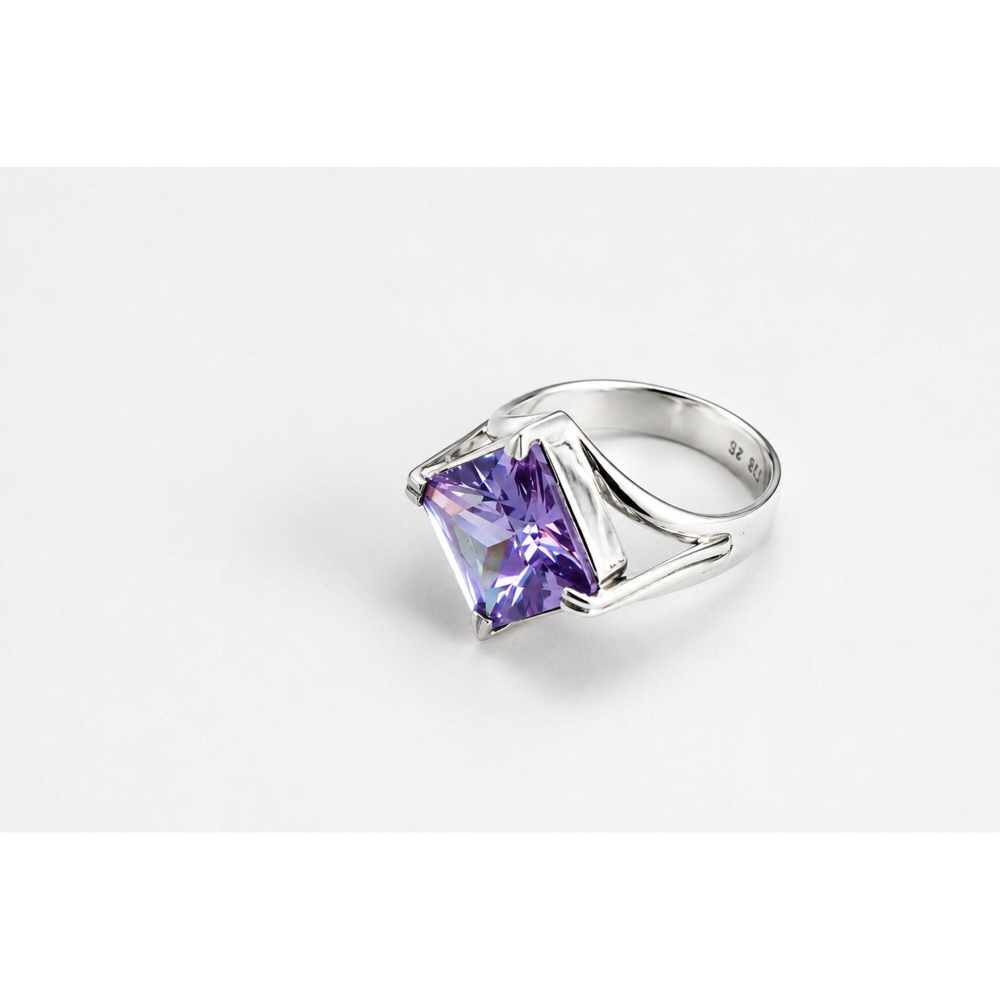 Clear purple Pink Natural Amethyst square 925 Sterling Silver Ring Size 7.25 – photo 5