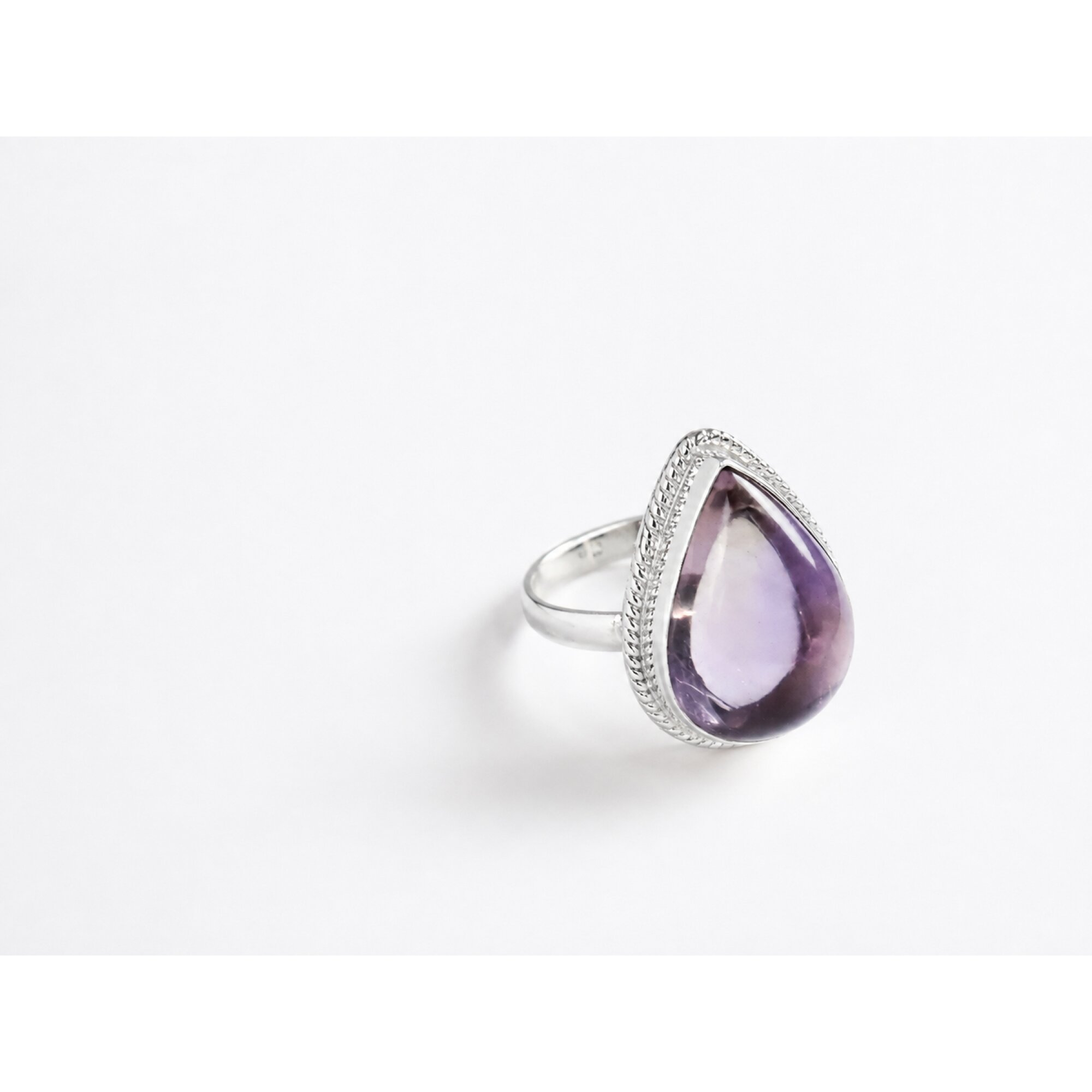Clear Purple Natural Amethyst teardrop 925 Sterling Silver Ring Size 7.25 – photo 4