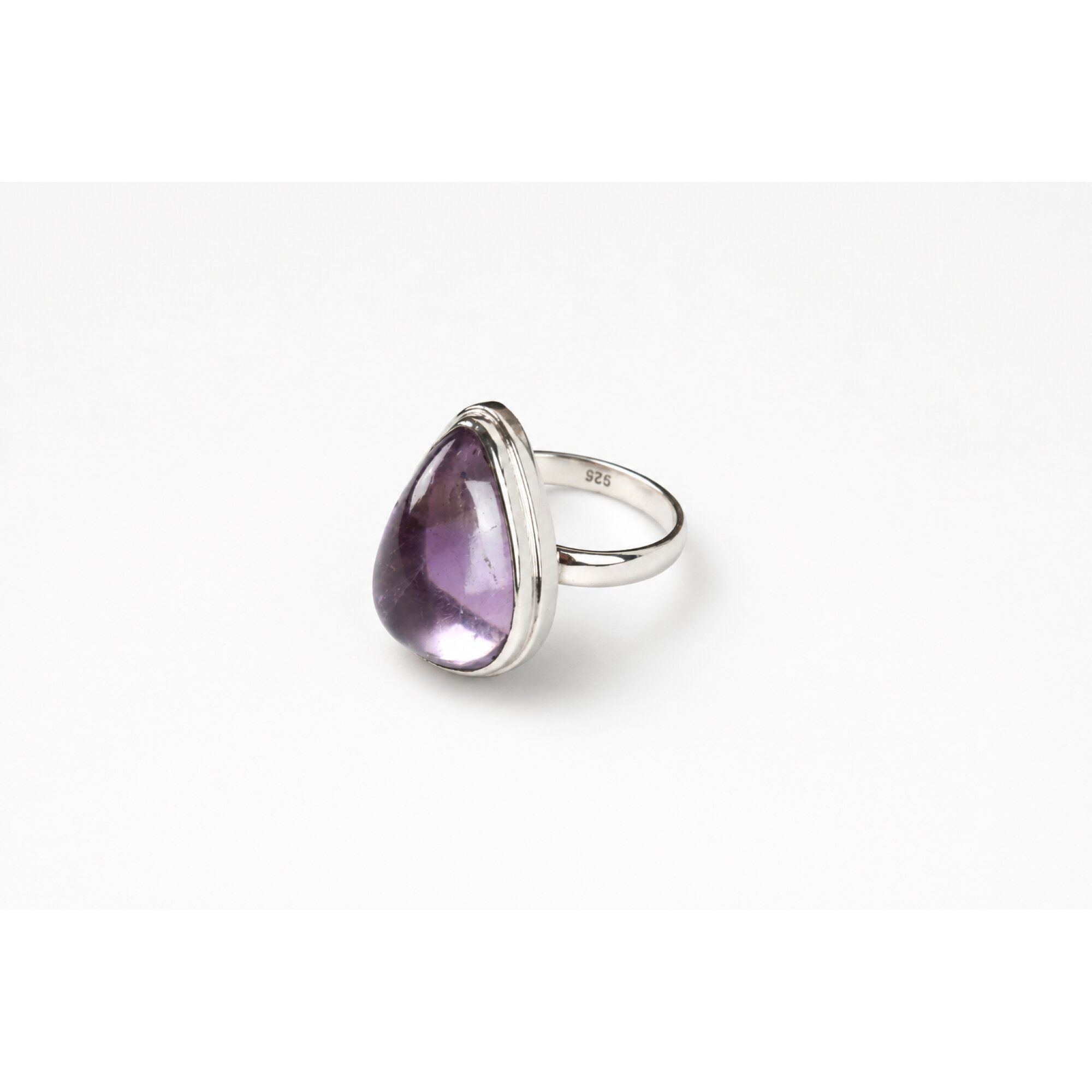 Clear purple Natural amethyst teardrop 925 Sterling Silver Ring Size 7.50 – photo 2