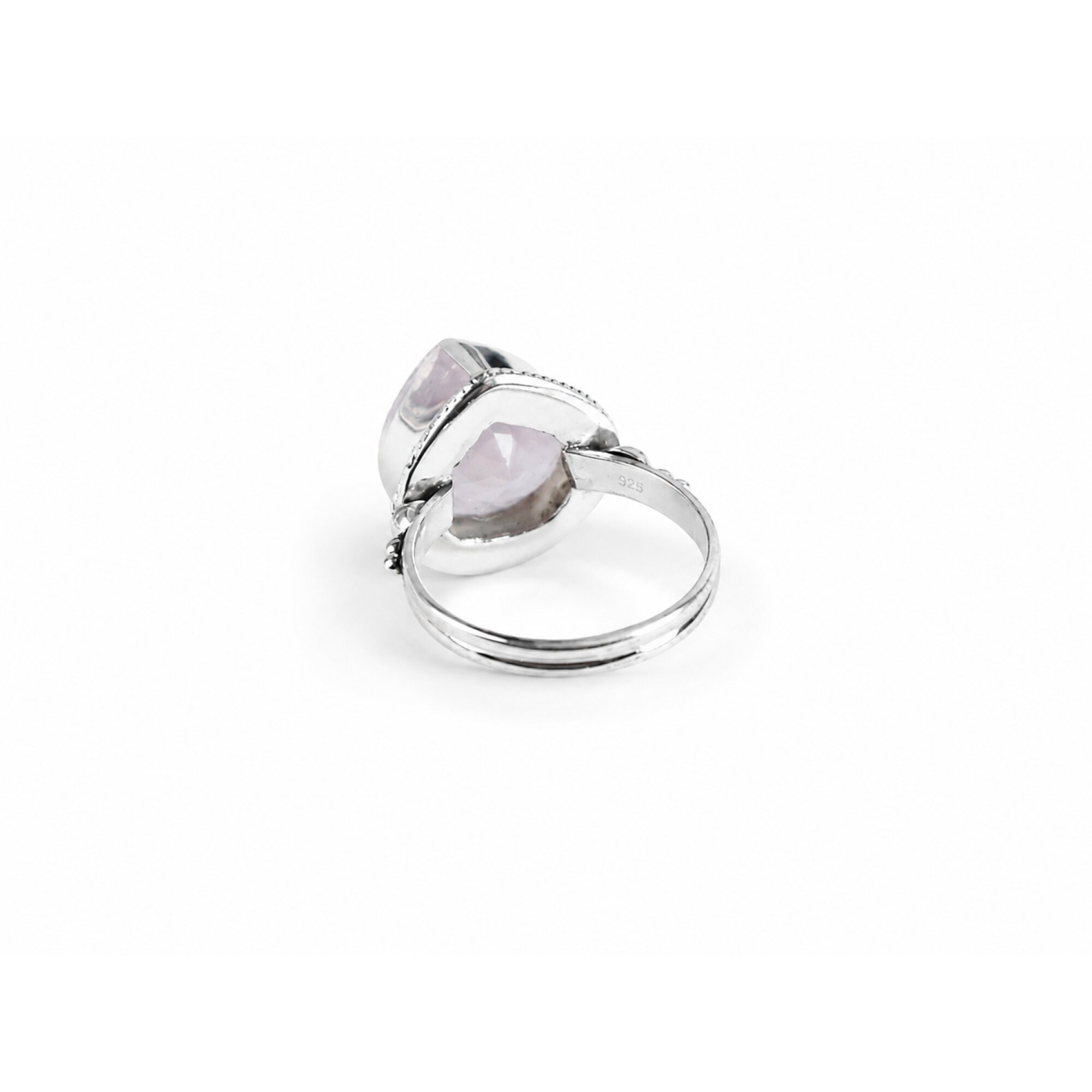 Clear pink Natural Rose Quartz triangle 925 Sterling Silver Ring Size 8.50 – photo 2
