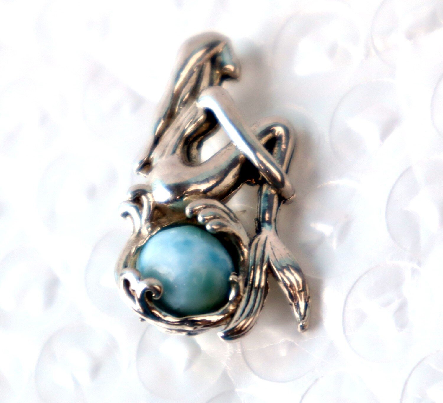 Rare Quality Light Blue Larimar 925 Sterling Silver Mermaid Pendant 27mm – photo 6
