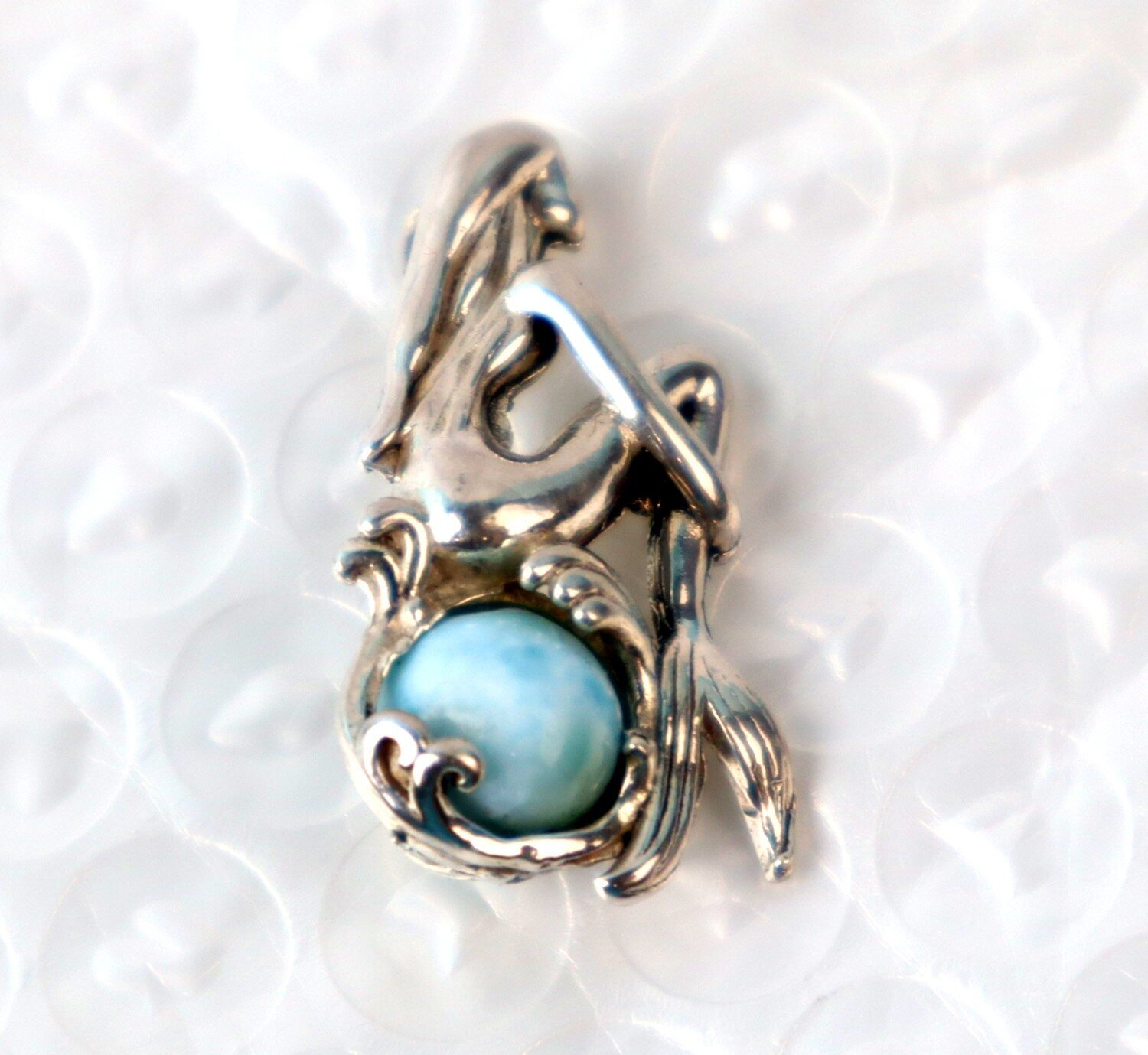 Rare Quality Light Blue Larimar 925 Sterling Silver Mermaid Pendant 27mm – photo 7