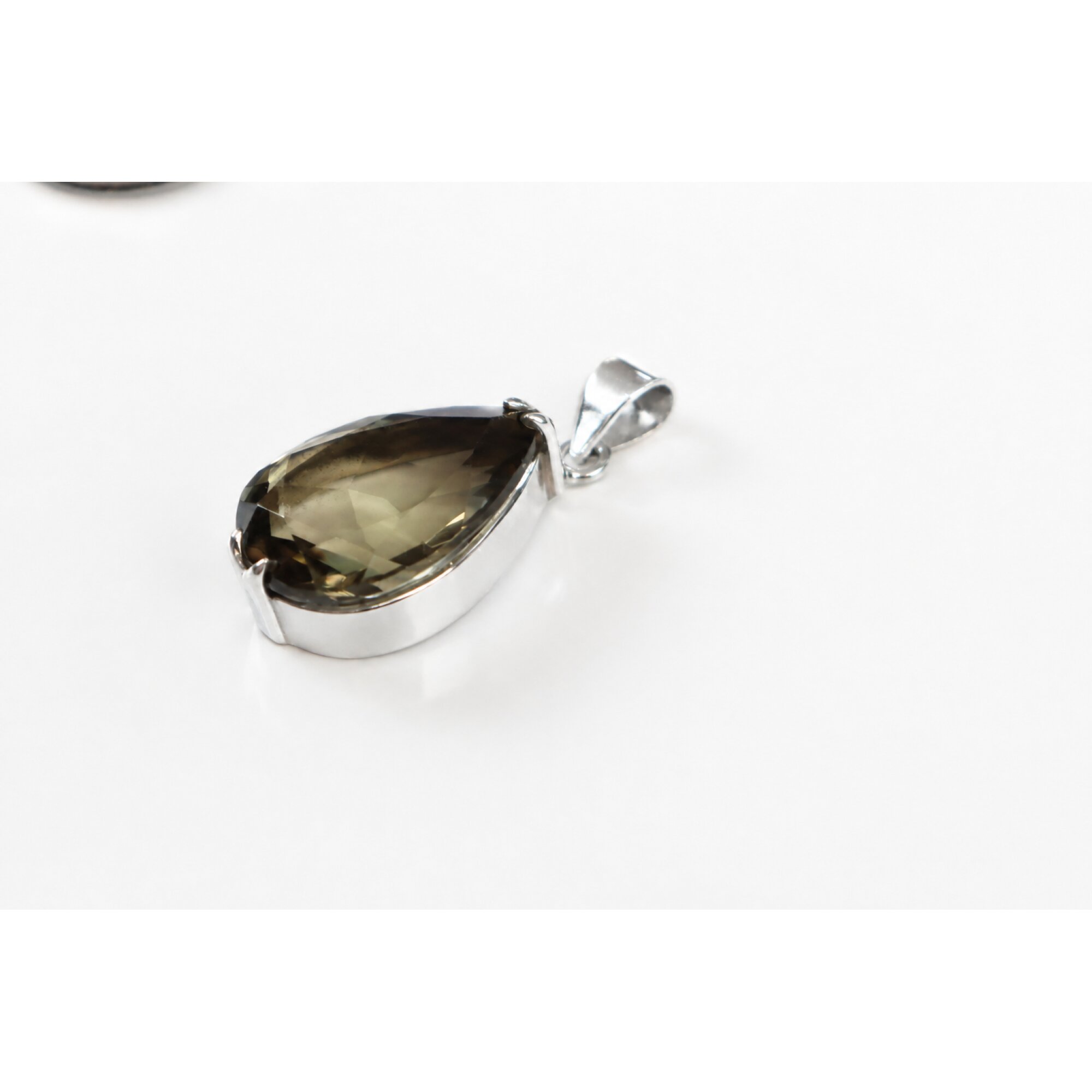 Clear green Natural smokey quartz teardrop 925 Sterling Silver Pendant 39 mm – photo 3