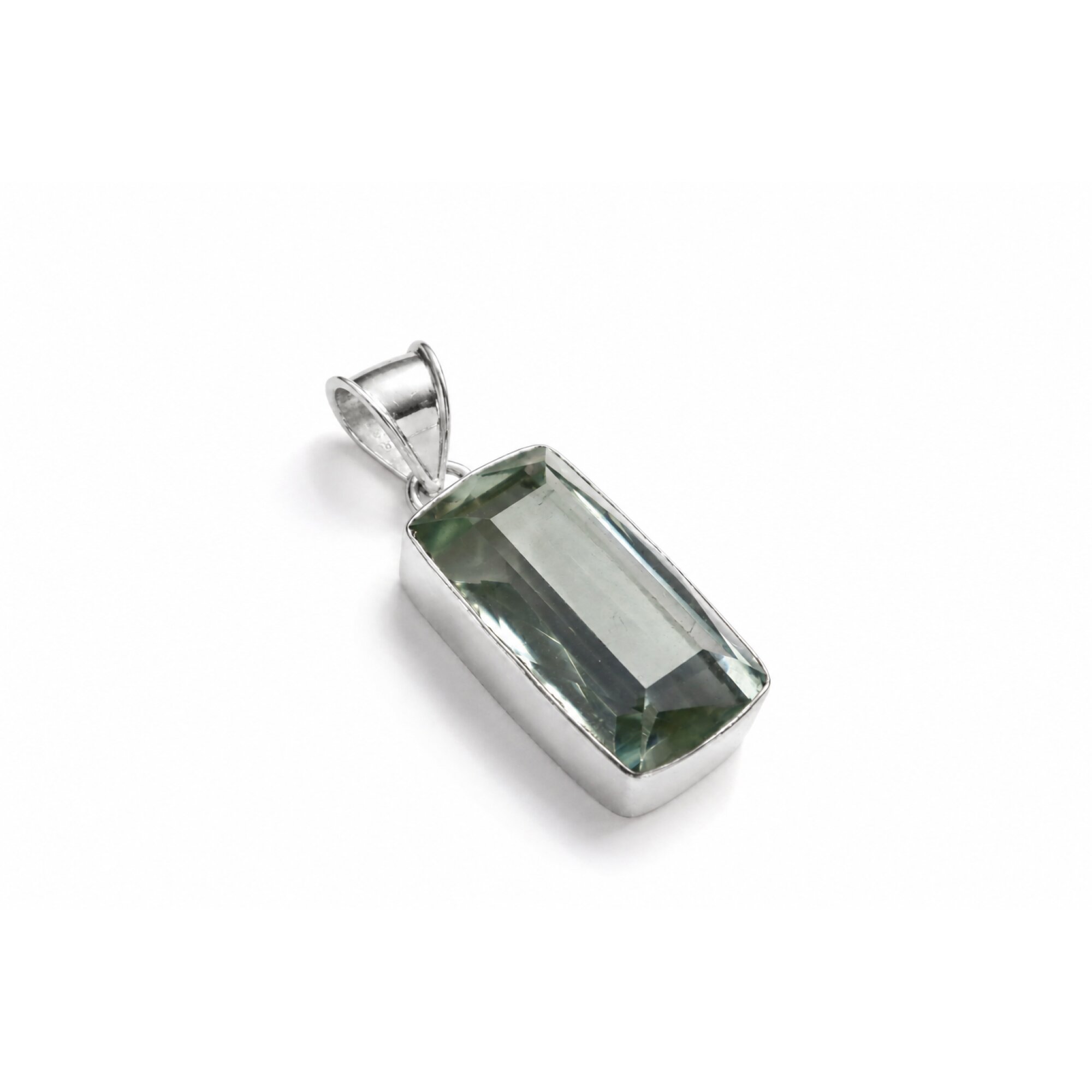 Green Natural Amethyst rectangular octagon cut 925 Sterling Silver Pendant 45 mm – photo 2