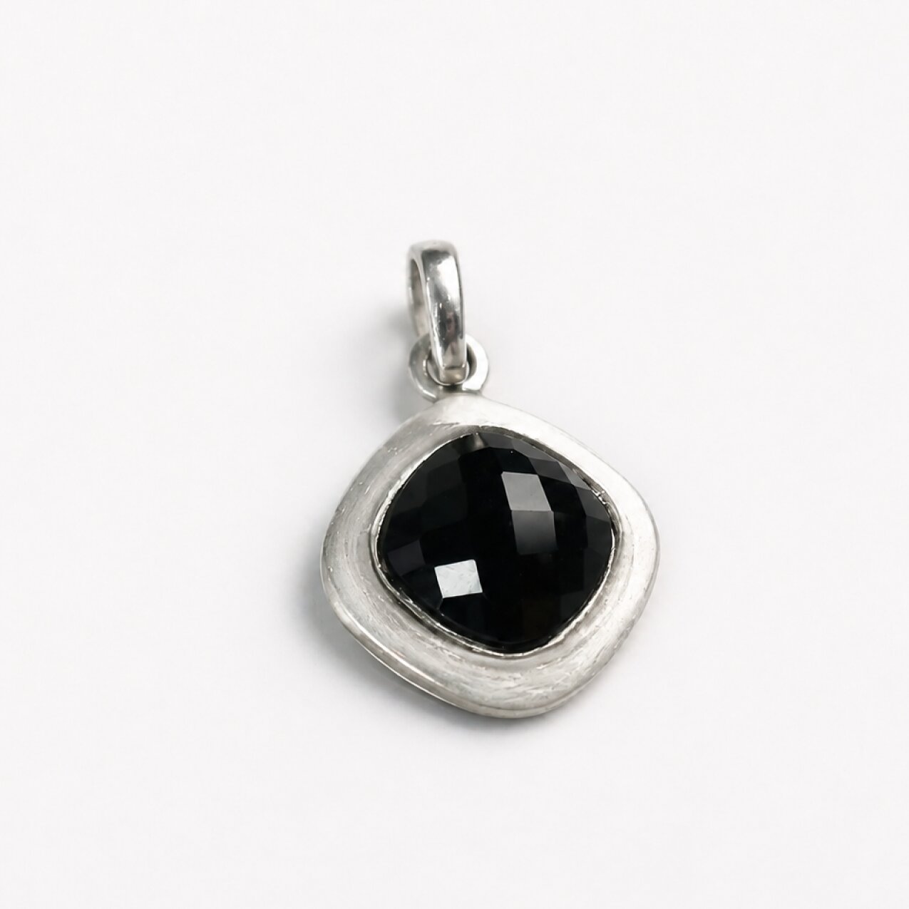 Black Onyx cushion 925 Sterling Silver Pendant 29 mm