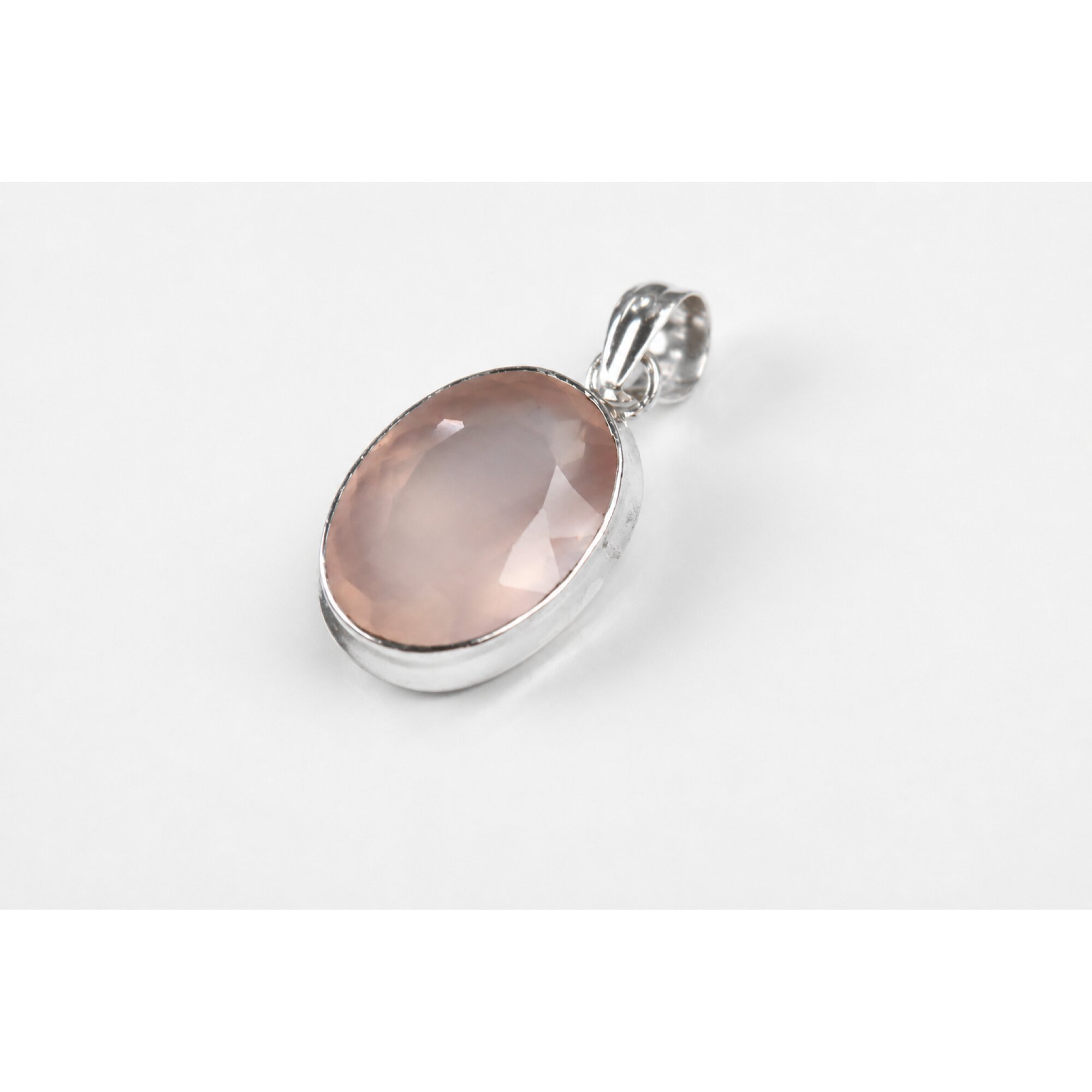Clear Pink Natural rose quartz oval 925 Sterling Silver Pendant 46 mm – photo 5