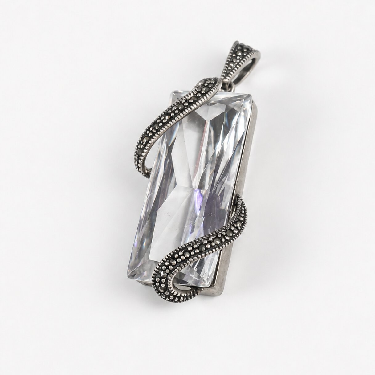 Crystal Clear white Rock Crystal Rectangle 925 Sterling Silver Pendant 50 mm – photo 8