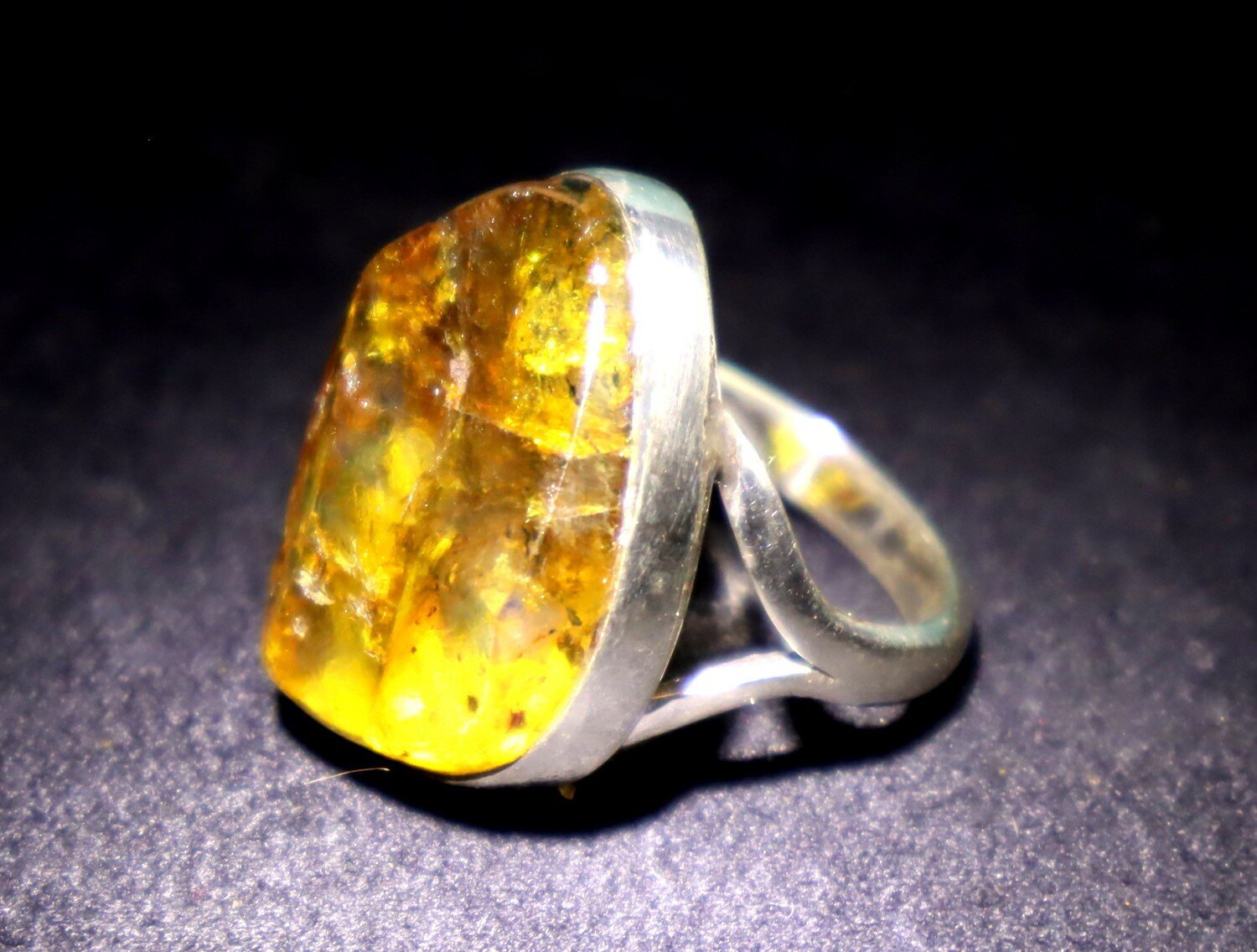 Impressive Natural Translucent Yellow Orange Amber .925 Sterling Silver Ring #7 – photo 4