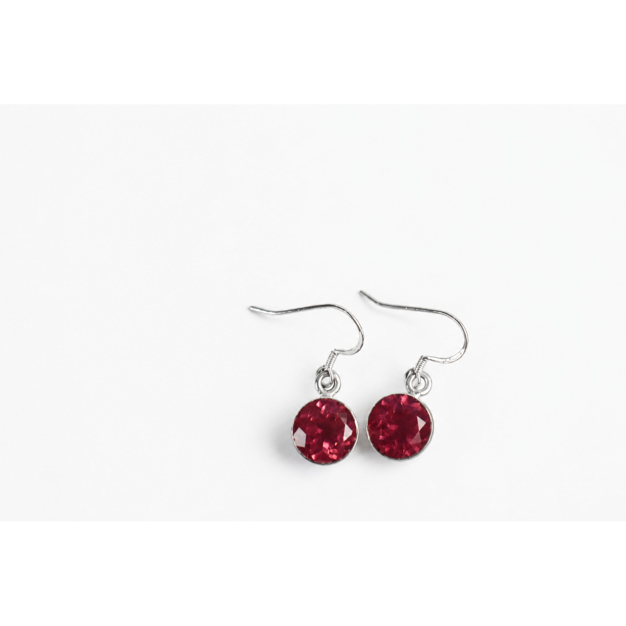 Clear red Garnet round faceted 925 Sterling Silver Earrings 28 mm – photo 5